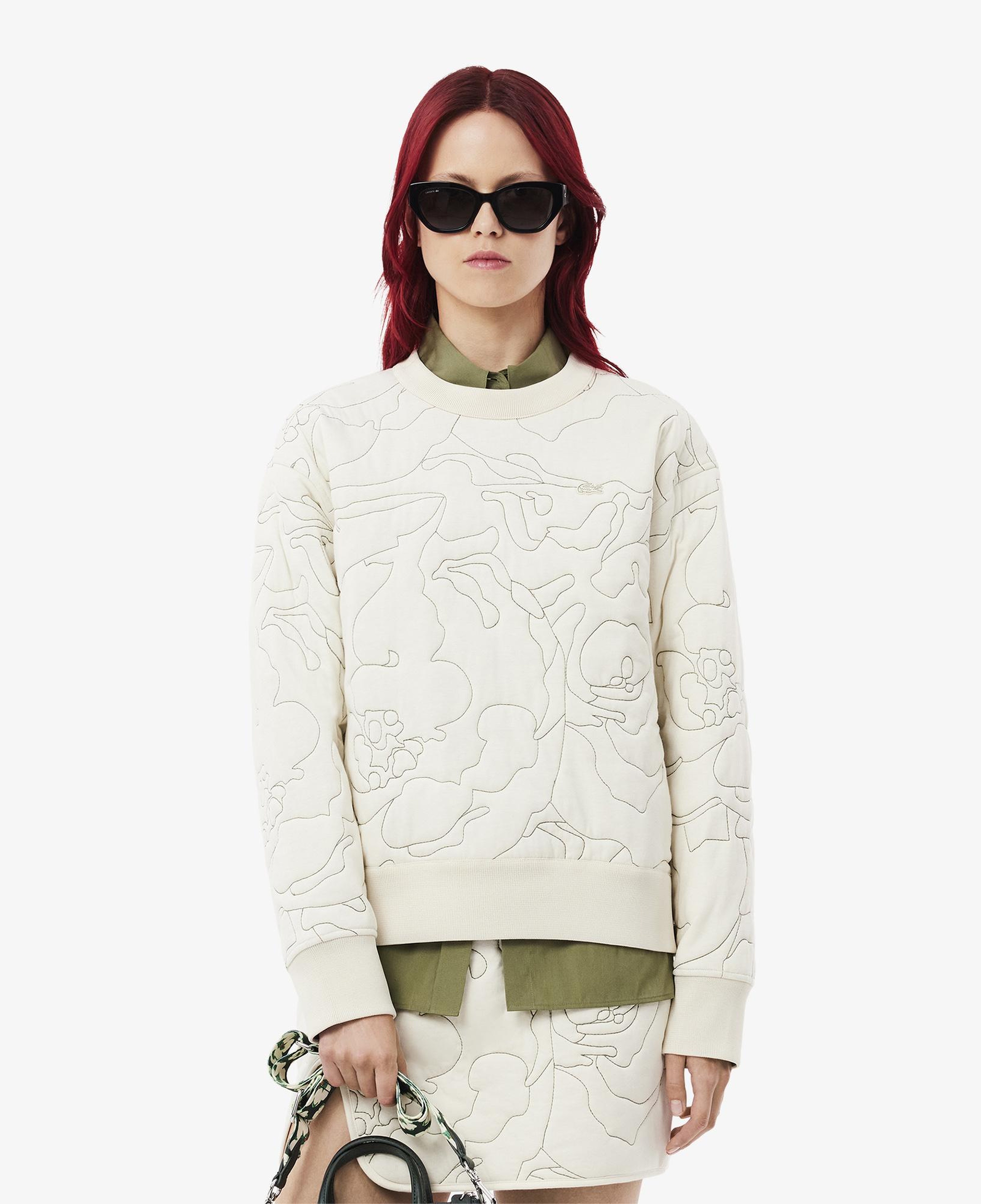 Kadın Oversize Fit Bisiklet Yaka Çift Taraflı Desenli Krem Sweatshirt