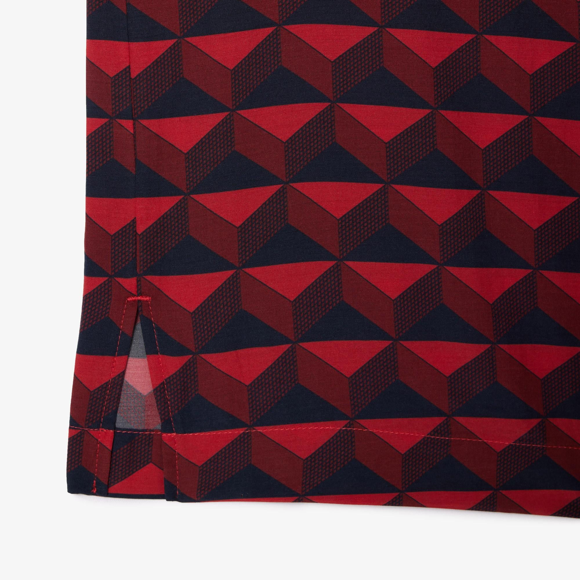 Kadın Relaxed Fit Kısa Kollu Monogram Bordo Gömlek