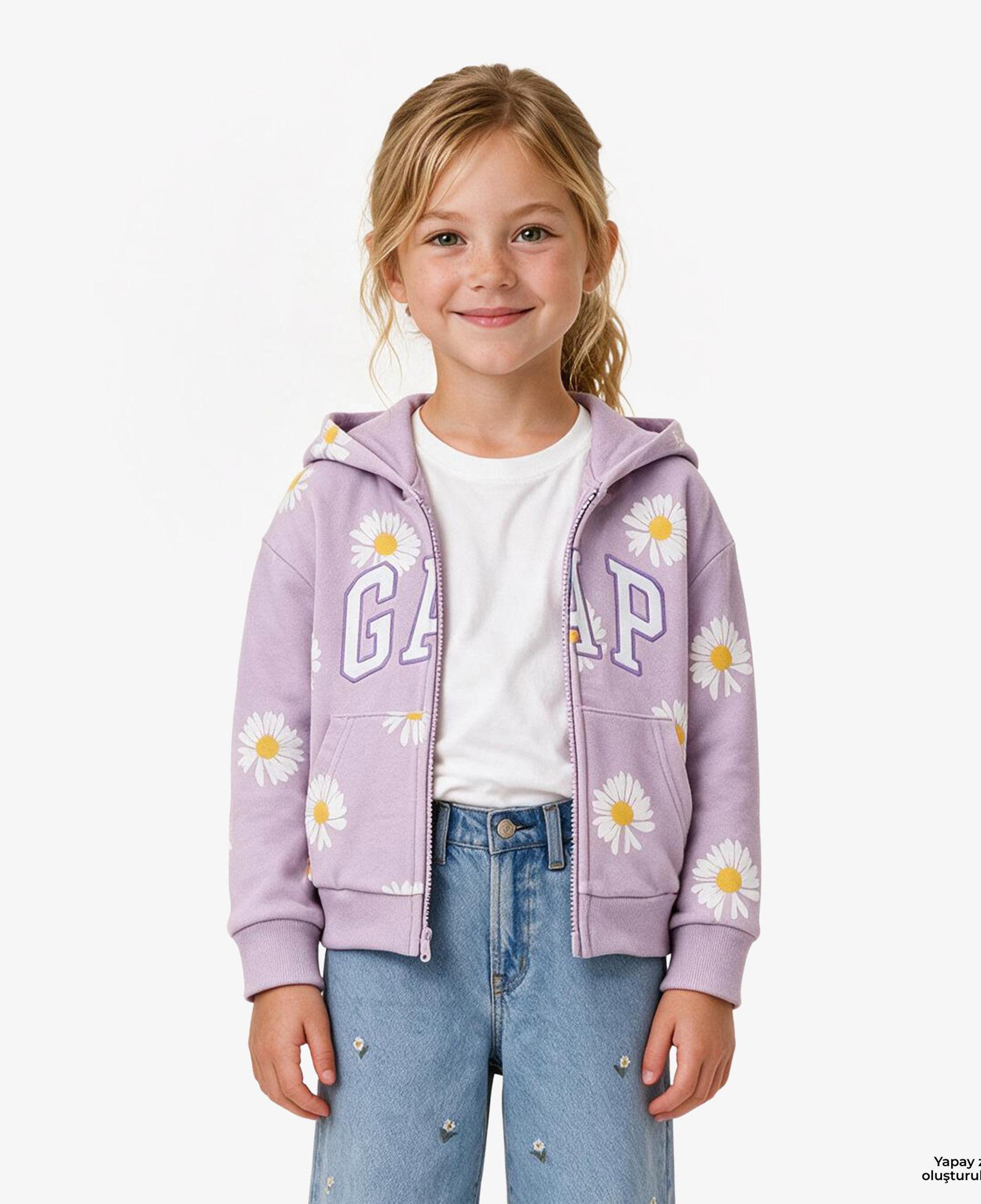 Gap V-French Logo Full Zip Çocuk Mor Sweatshirt