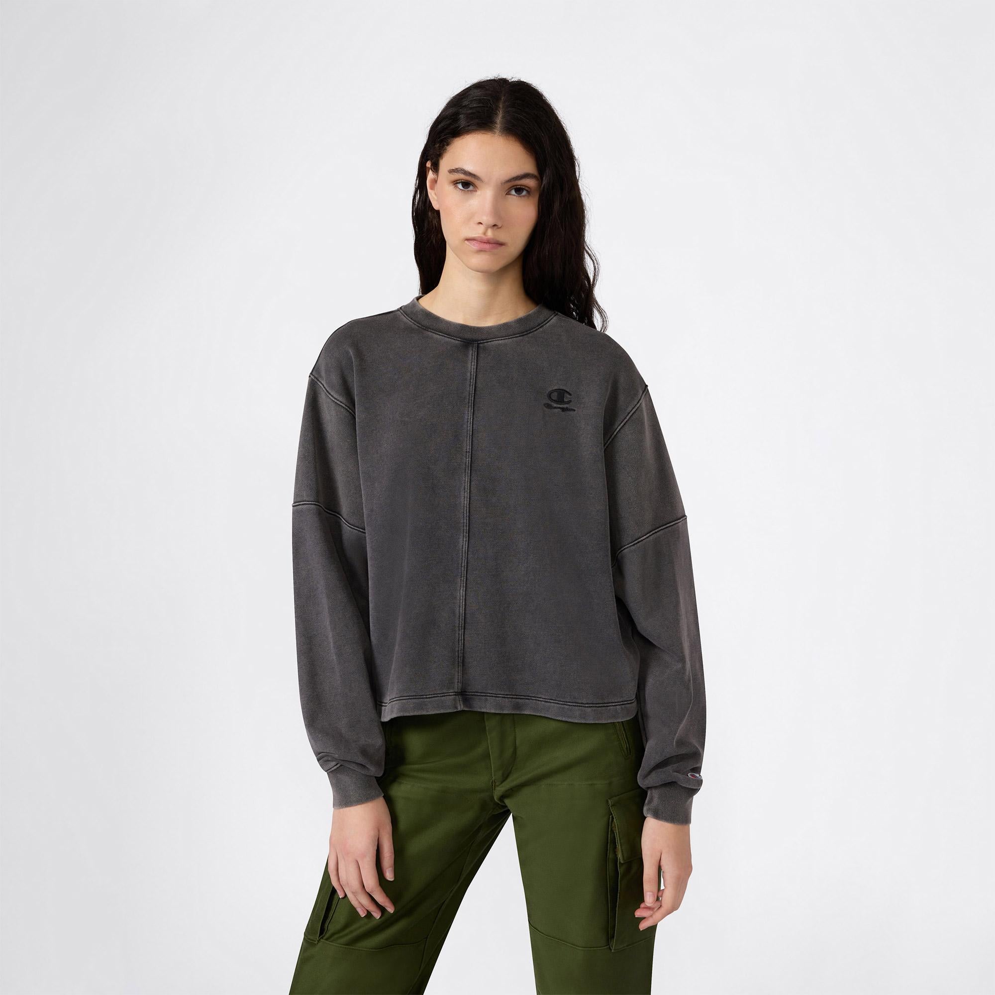 Champion Crewneck Regular Fit Kadın Gri Sweatshirt