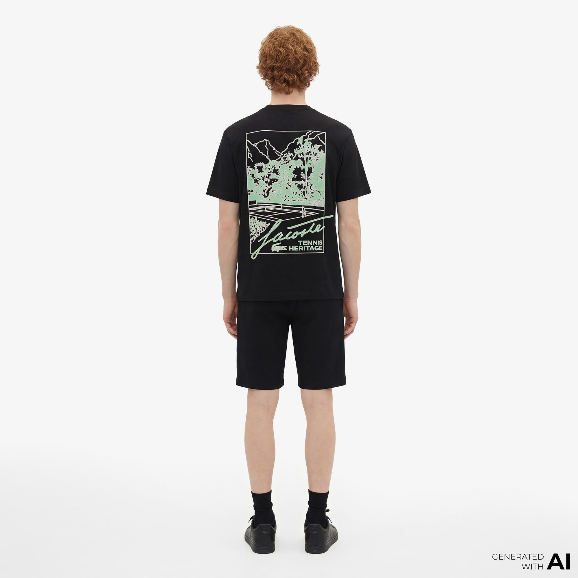 Lacoste Tennis Heritage Multi Print Erkek Siyah T-Shirt
