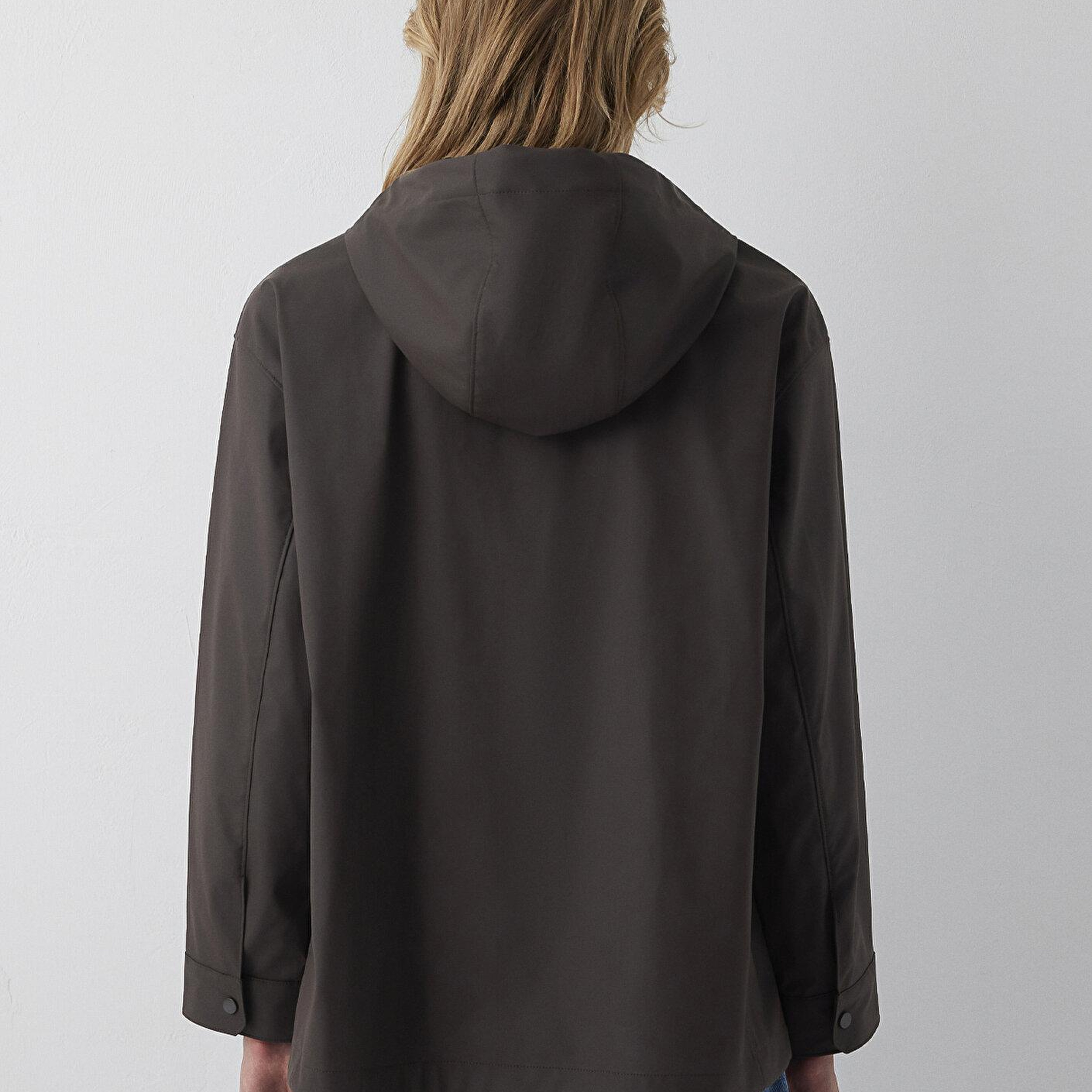 Mavi Kapüşonlu Kahverengi Ceket Oversize / Geniş Kesim 1110868-70219