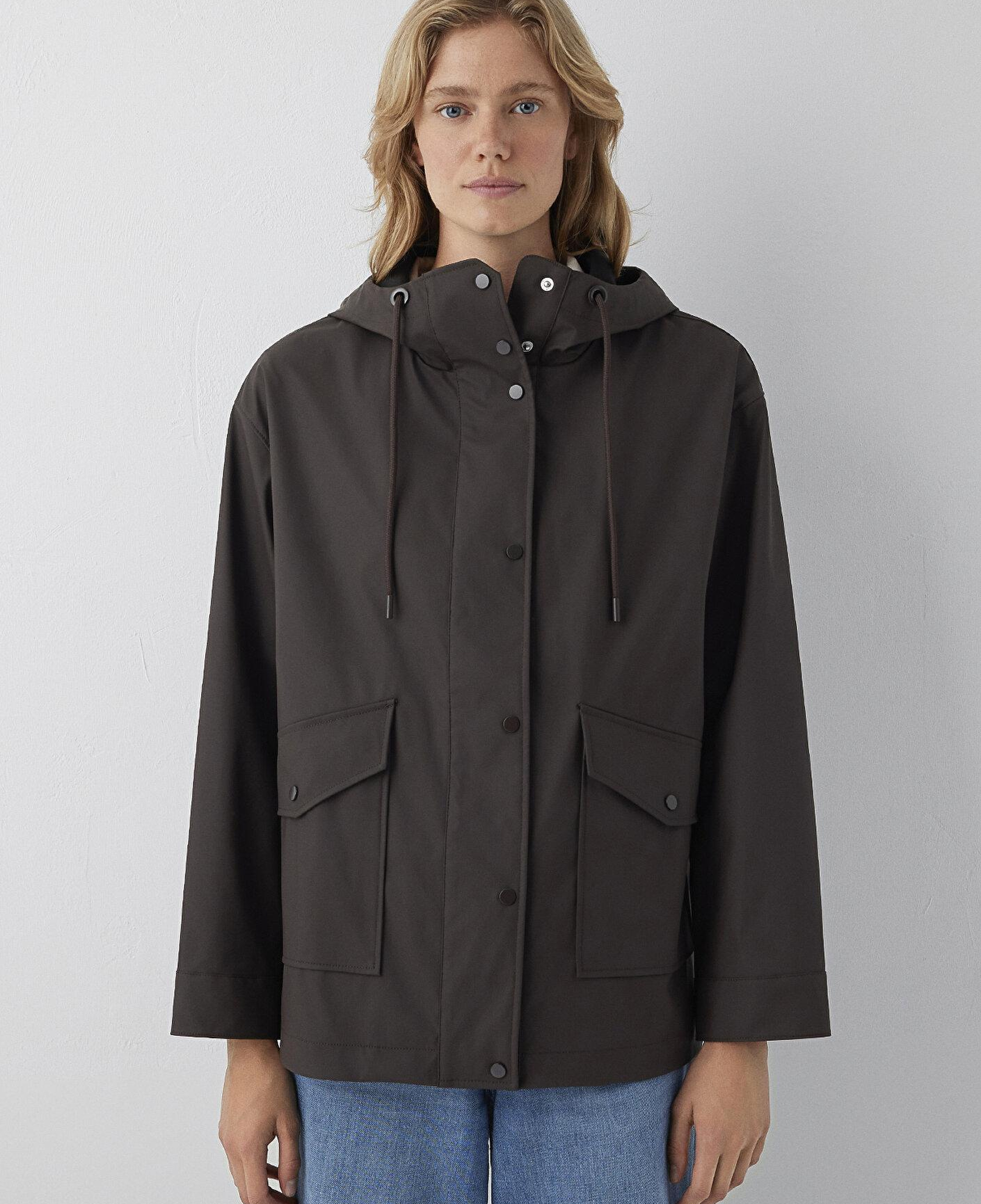 Mavi Kapüşonlu Kahverengi Ceket Oversize / Geniş Kesim 1110868-70219