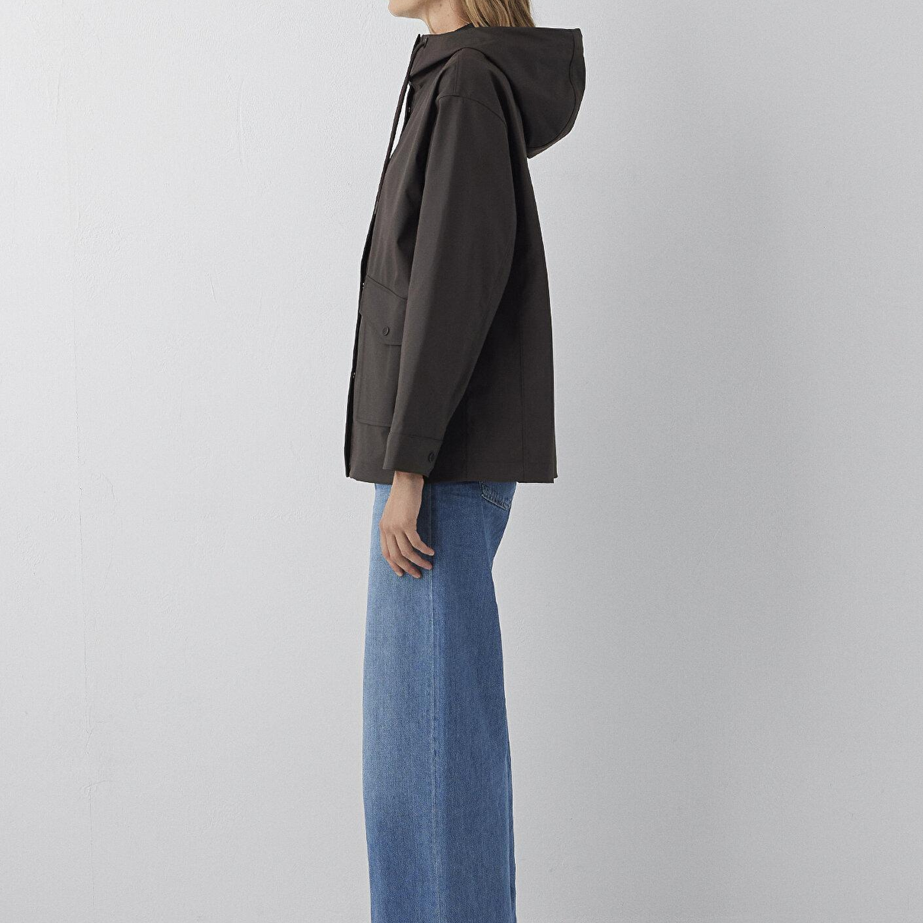 Mavi Kapüşonlu Kahverengi Ceket Oversize / Geniş Kesim 1110868-70219