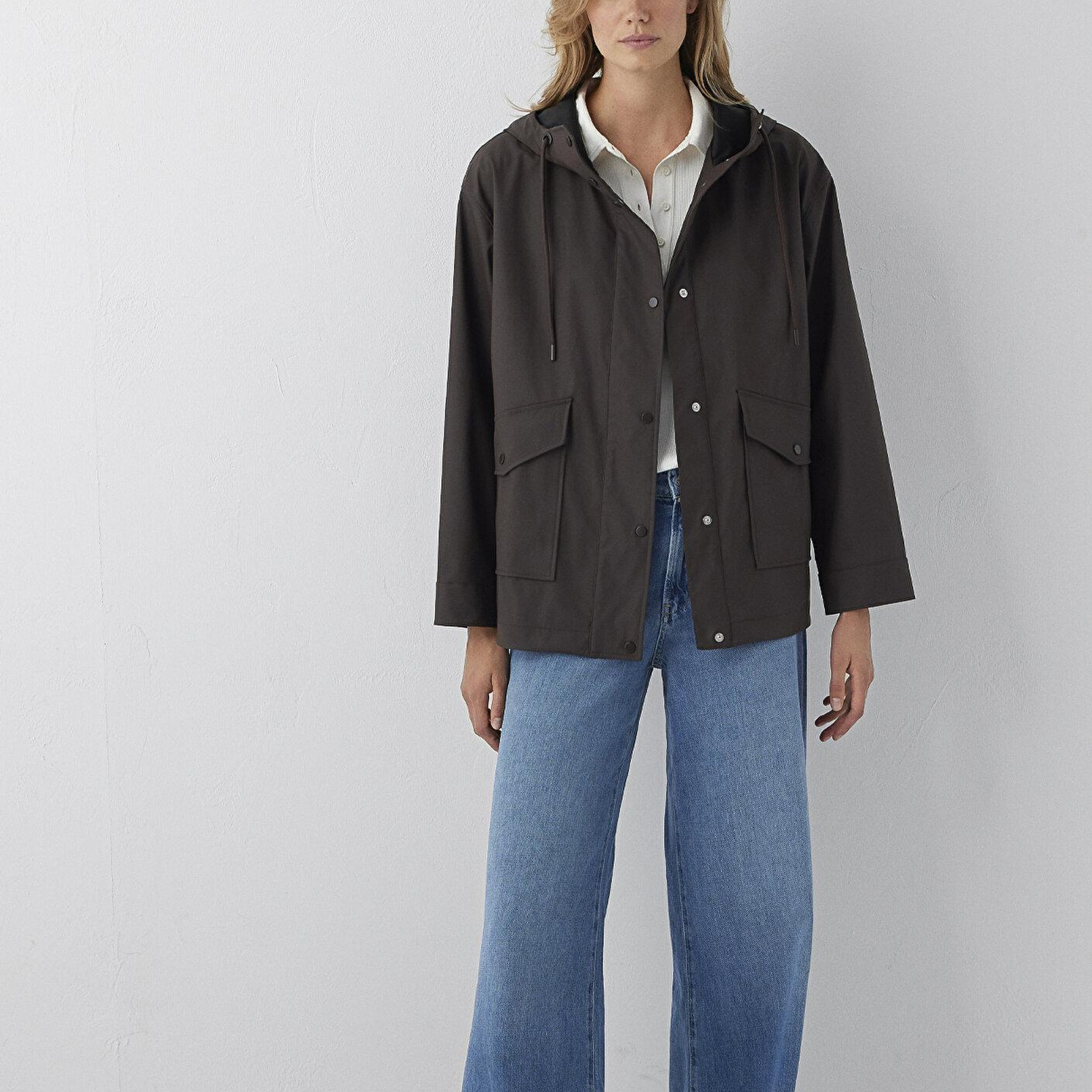 Mavi Kapüşonlu Kahverengi Ceket Oversize / Geniş Kesim 1110868-70219