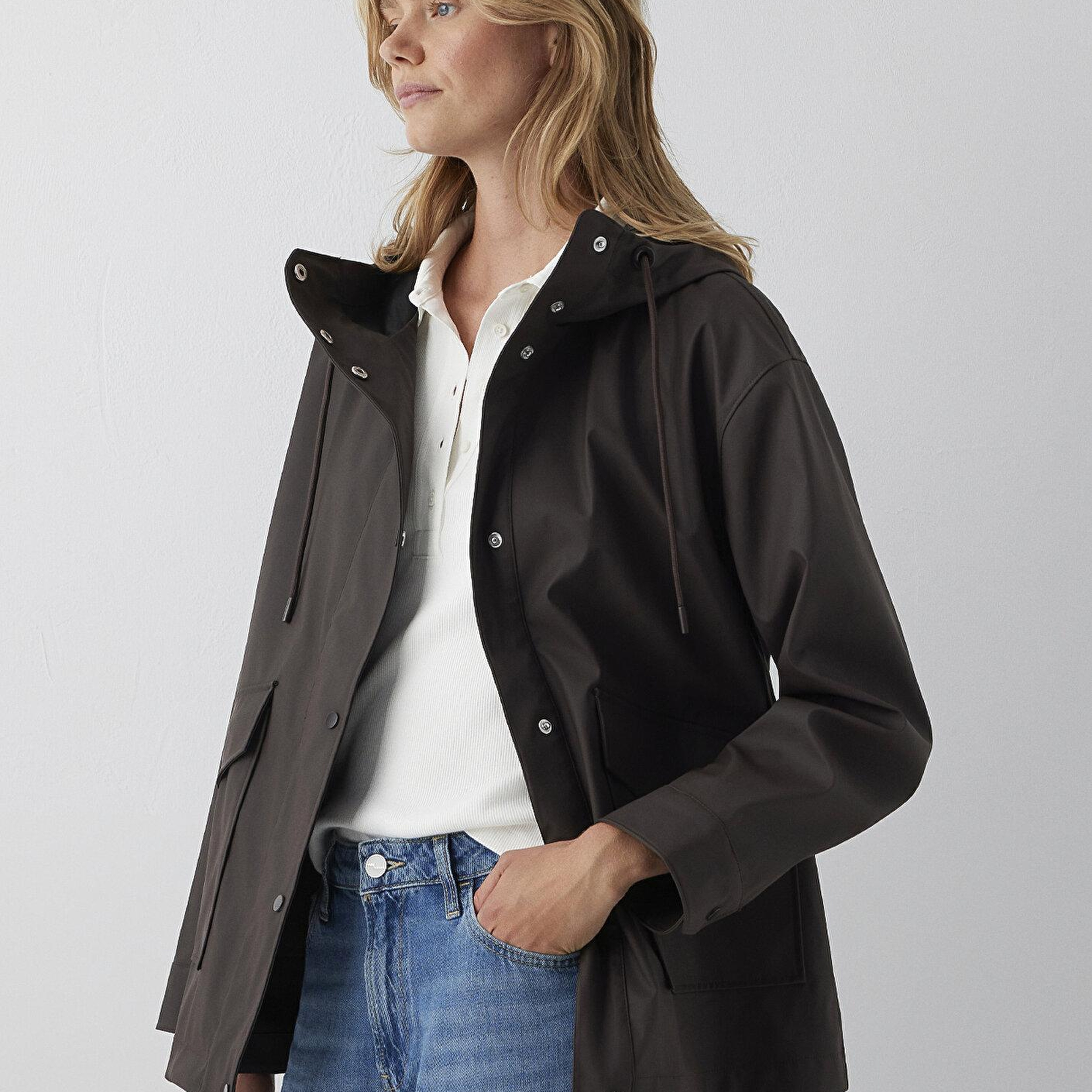 Mavi Kapüşonlu Kahverengi Ceket Oversize / Geniş Kesim 1110868-70219