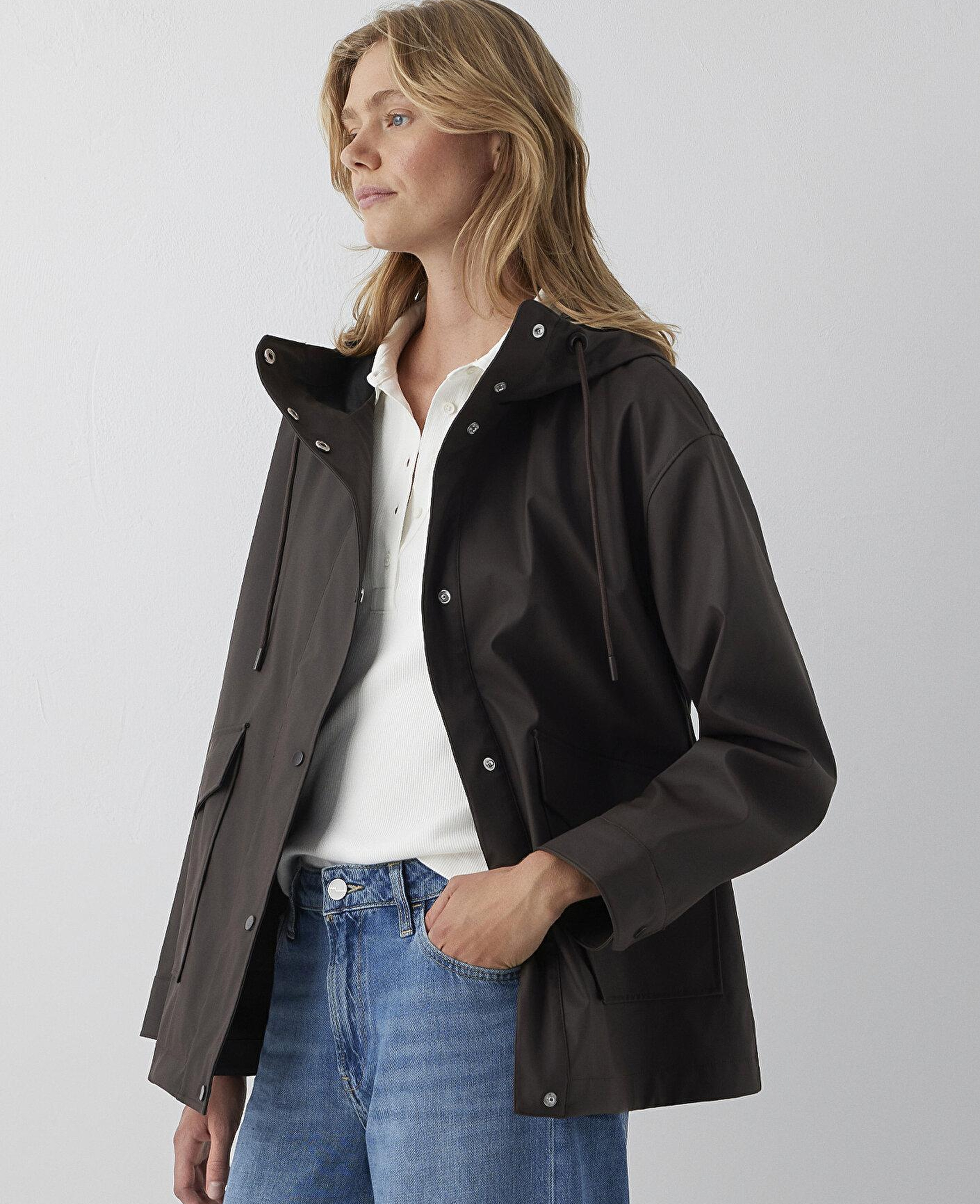 Mavi Kapüşonlu Kahverengi Ceket Oversize / Geniş Kesim 1110868-70219