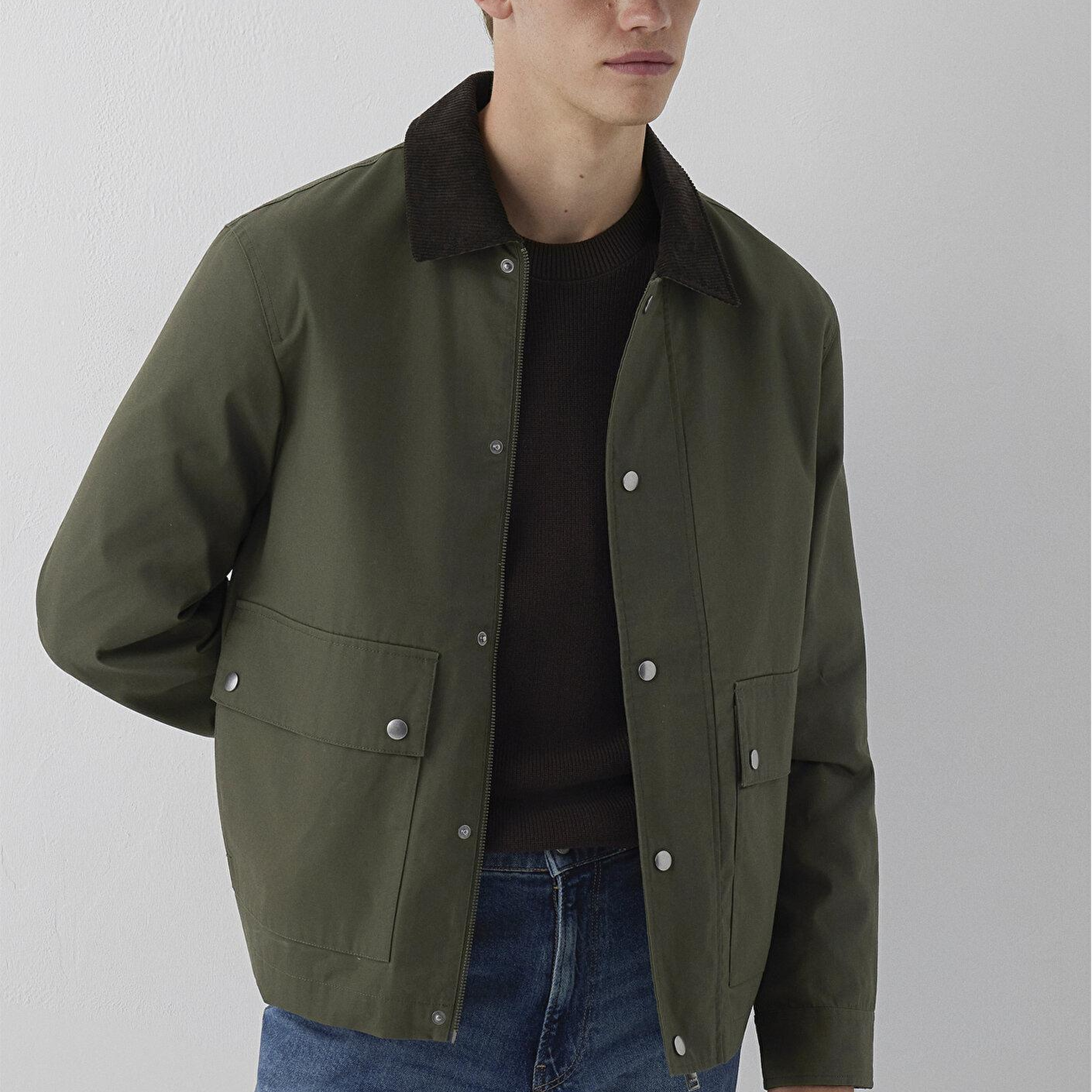 Mavi Kadife Yaka Haki Ceket Loose Fit / Bol Rahat Kesim 0110913-71545
