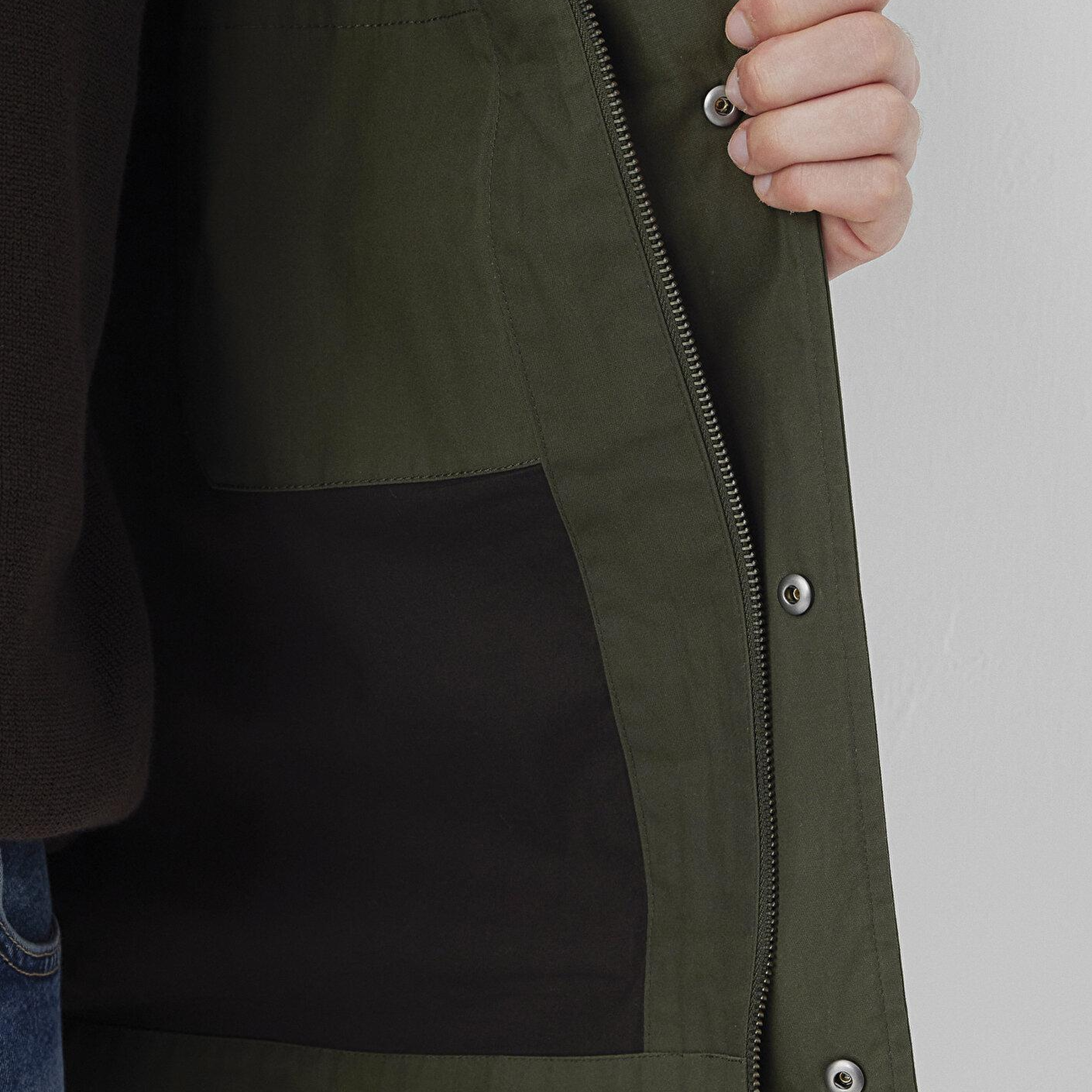 Mavi Kadife Yaka Haki Ceket Loose Fit / Bol Rahat Kesim 0110913-71545