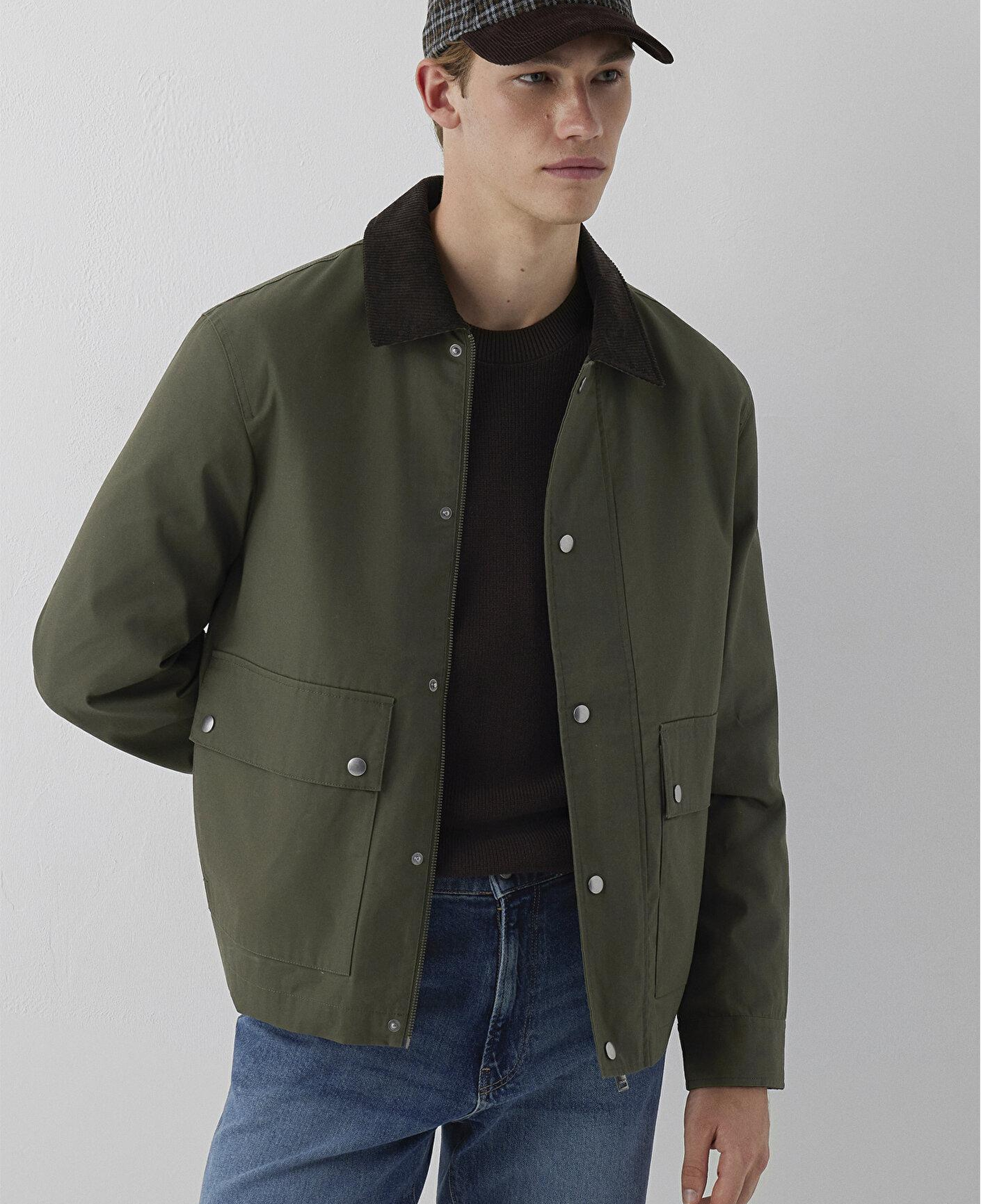 Mavi Kadife Yaka Haki Ceket Loose Fit / Bol Rahat Kesim 0110913-71545