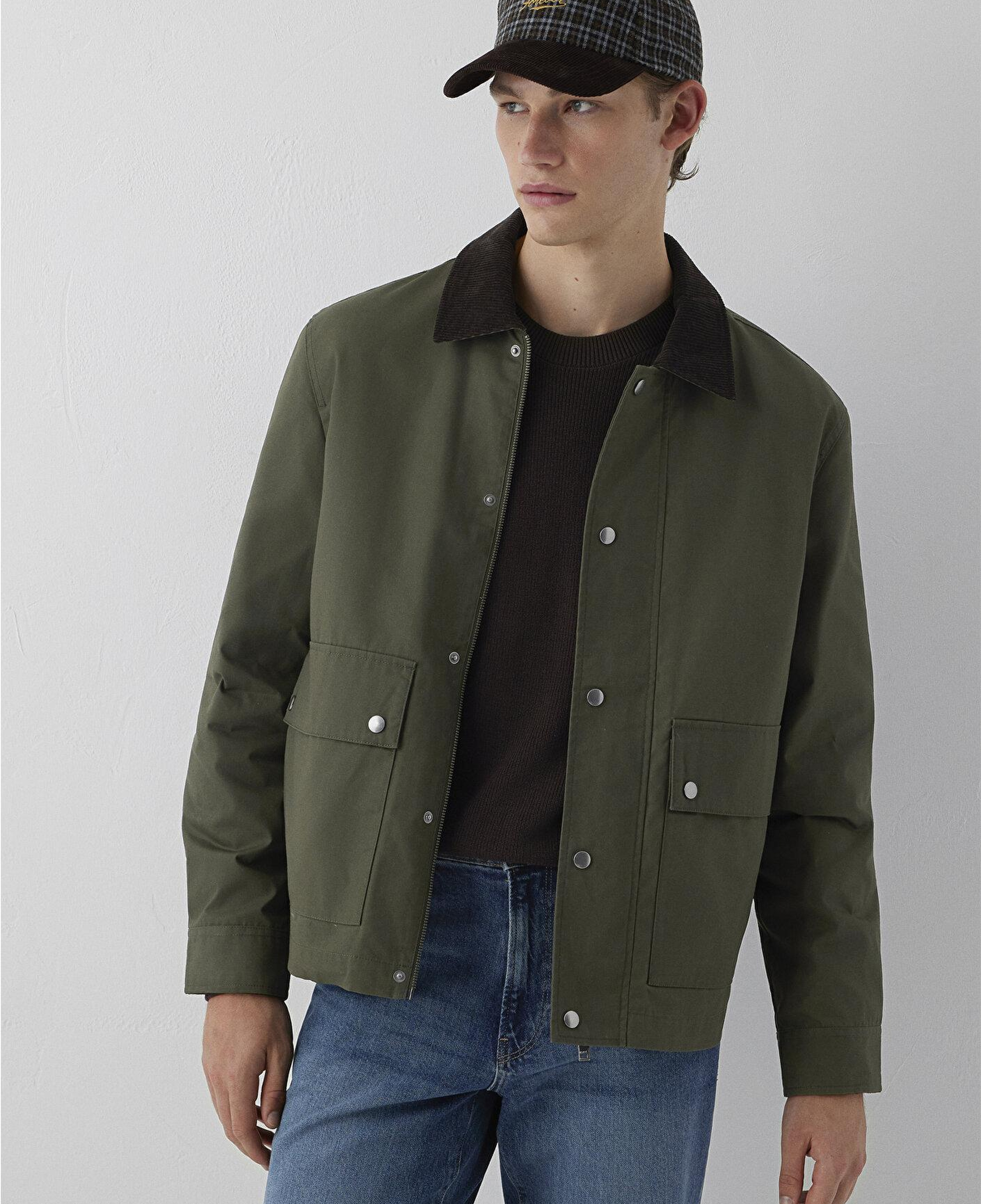 Mavi Kadife Yaka Haki Ceket Loose Fit / Bol Rahat Kesim 0110913-71545