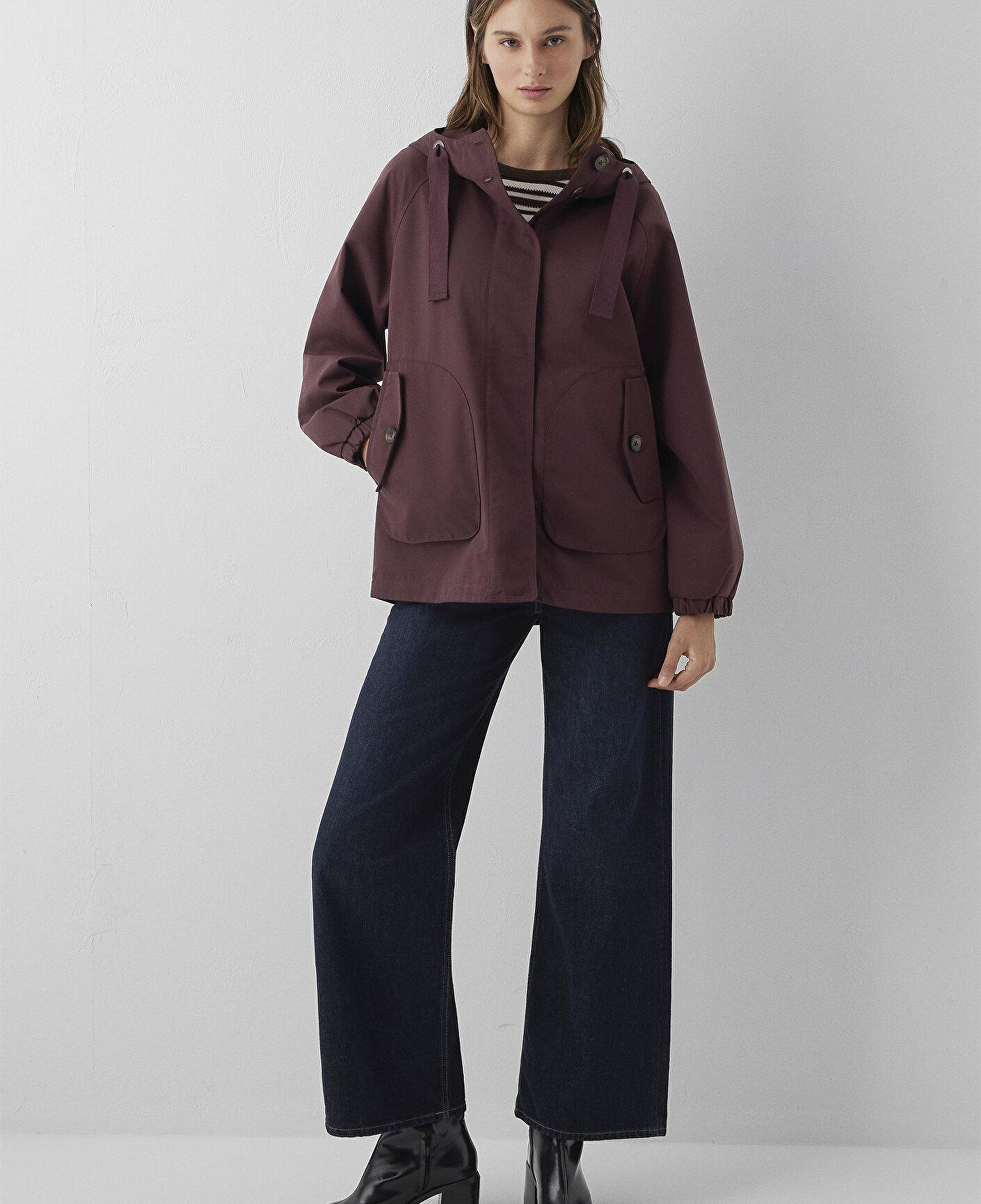 Mavi Kapüşonlu Bordo Ceket Loose Fit / Bol Rahat Kesim 1110014-70252