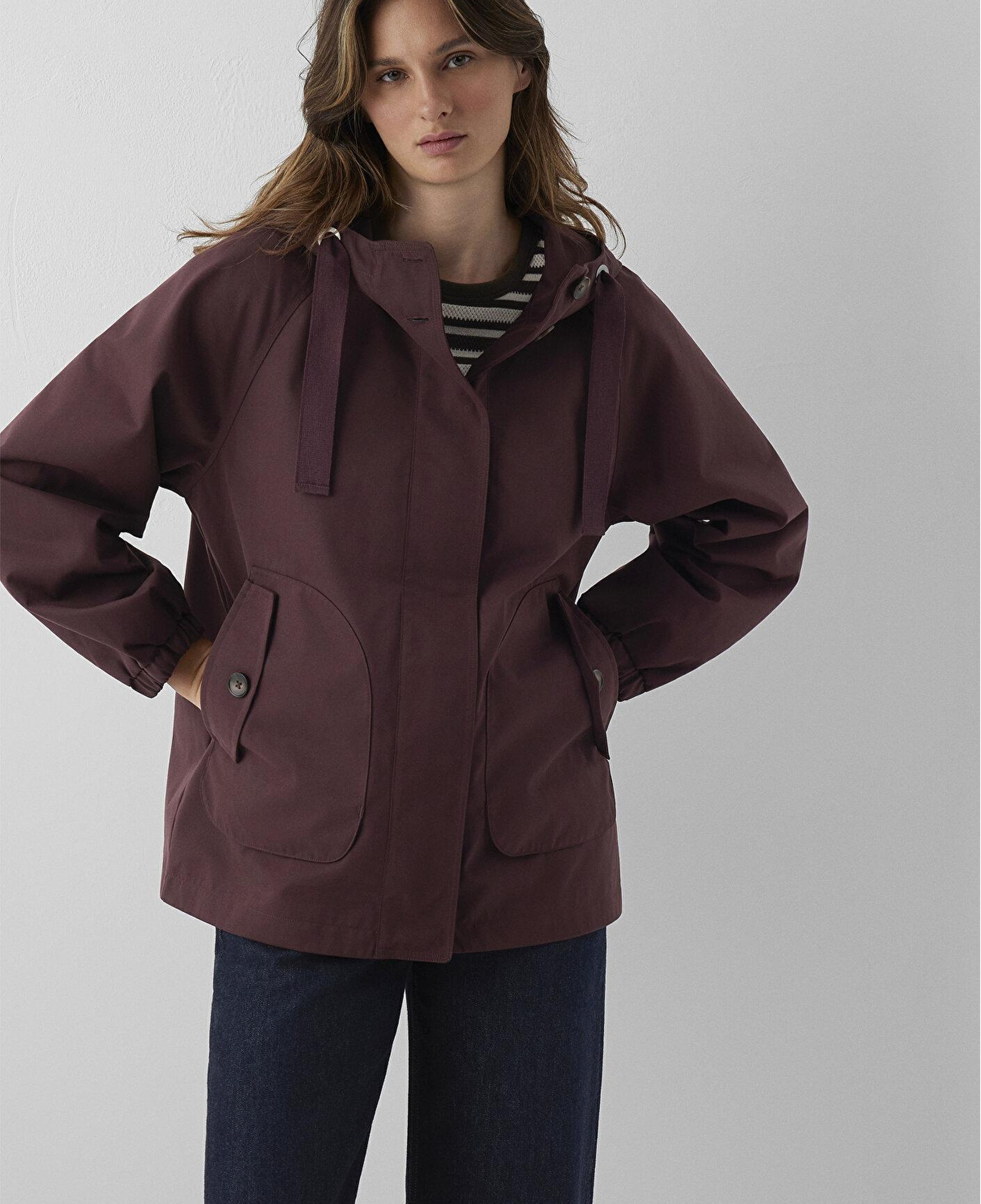 Mavi Kapüşonlu Bordo Ceket Loose Fit / Bol Rahat Kesim 1110014-70252