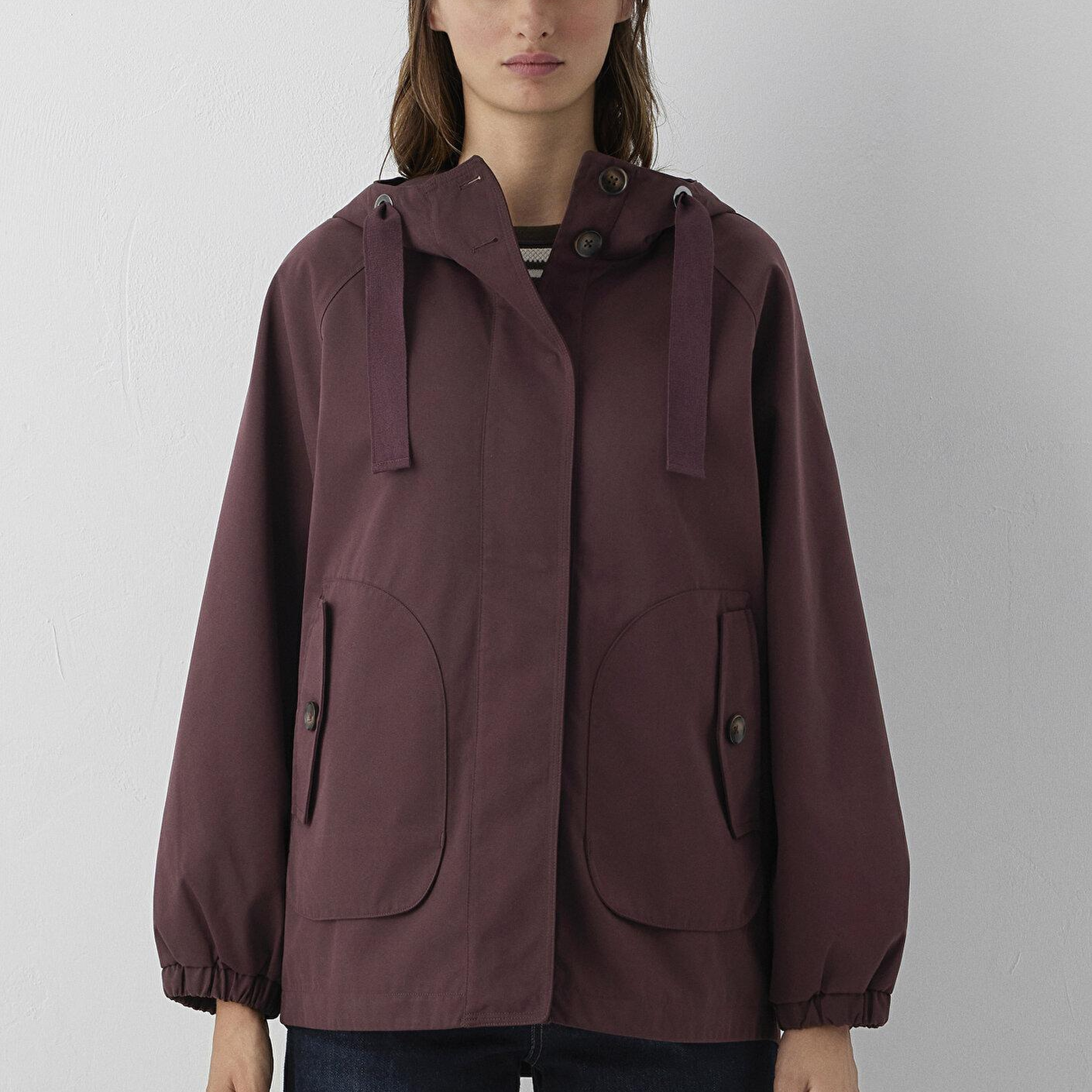 Mavi Kapüşonlu Bordo Ceket Loose Fit / Bol Rahat Kesim 1110014-70252