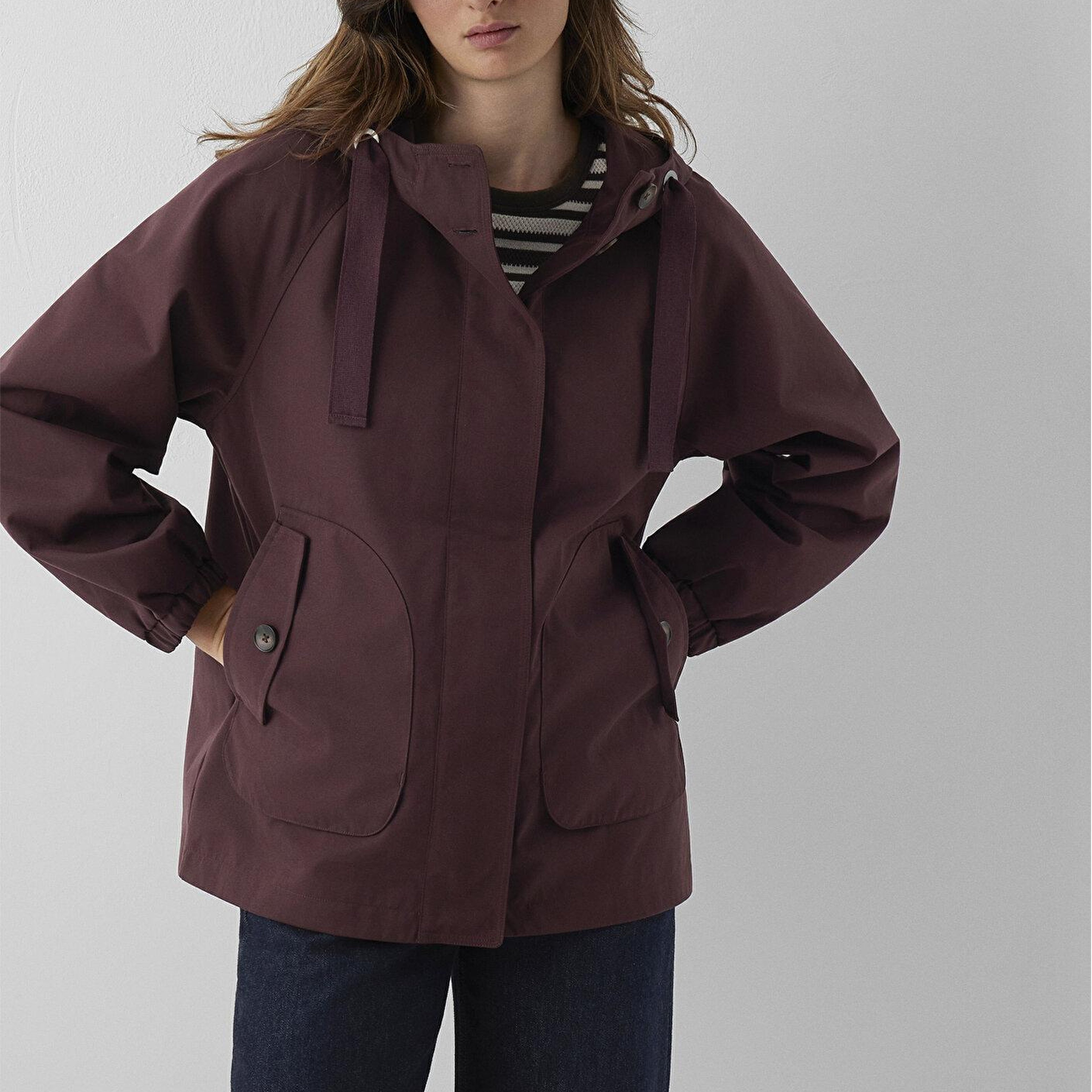 Mavi Kapüşonlu Bordo Ceket Loose Fit / Bol Rahat Kesim 1110014-70252
