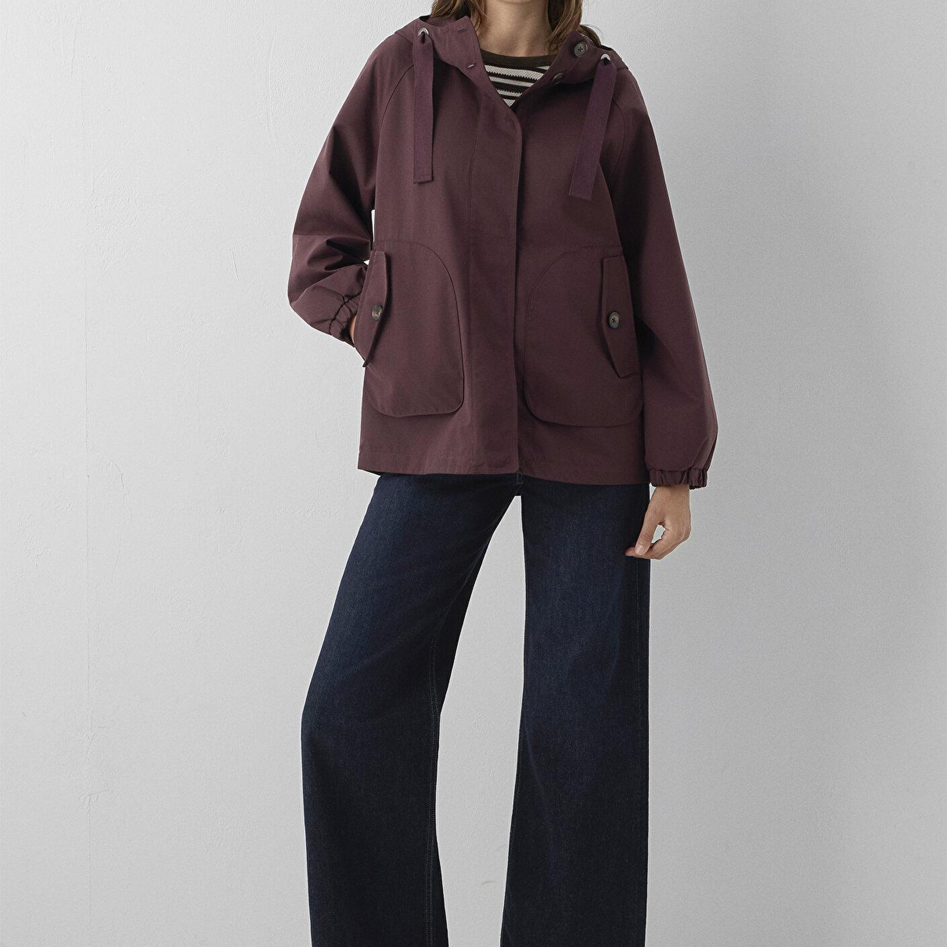 Mavi Kapüşonlu Bordo Ceket Loose Fit / Bol Rahat Kesim 1110014-70252