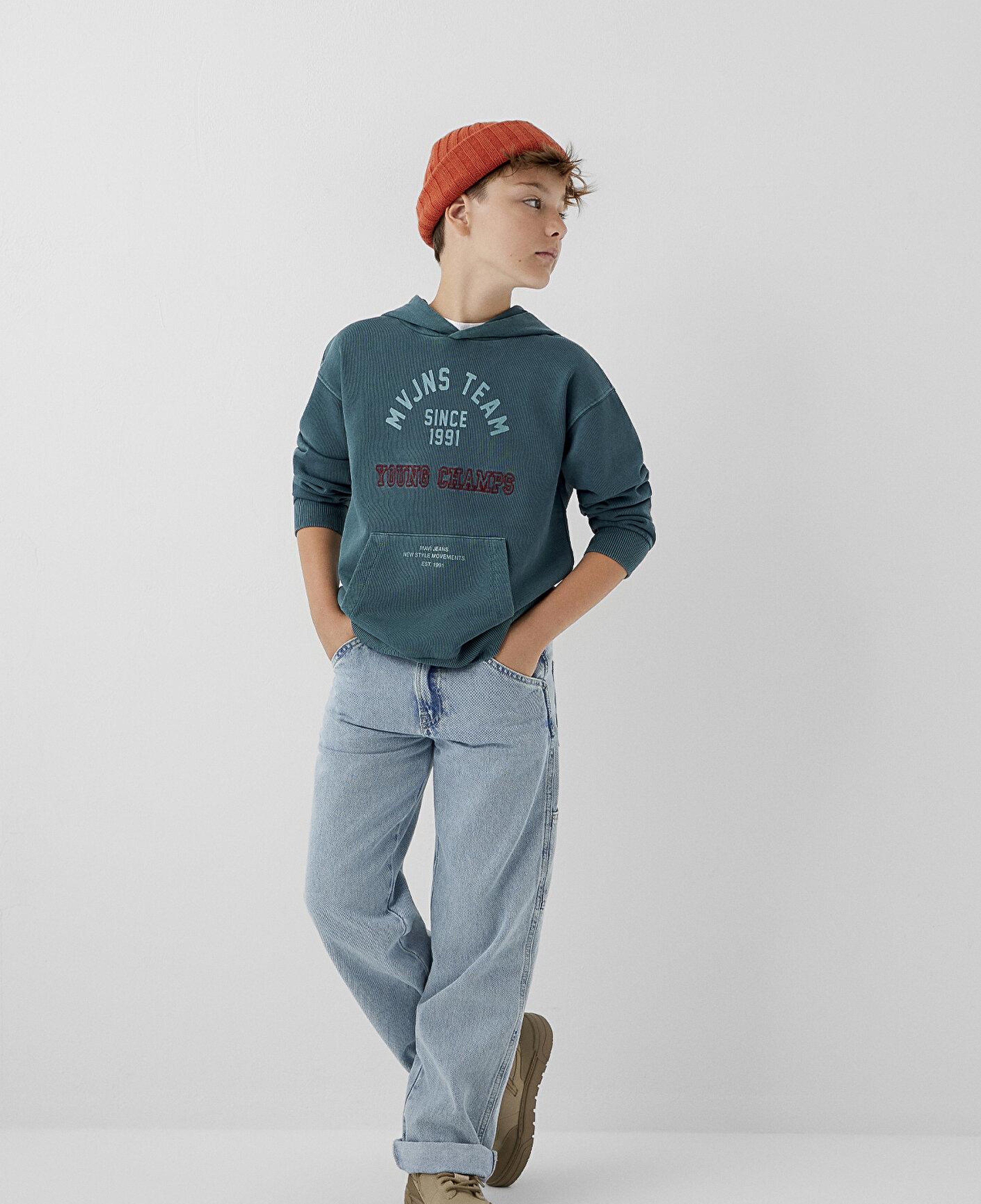 Mavi Kapüşonlu Yeşil Sweatshirt 6S10184-71932