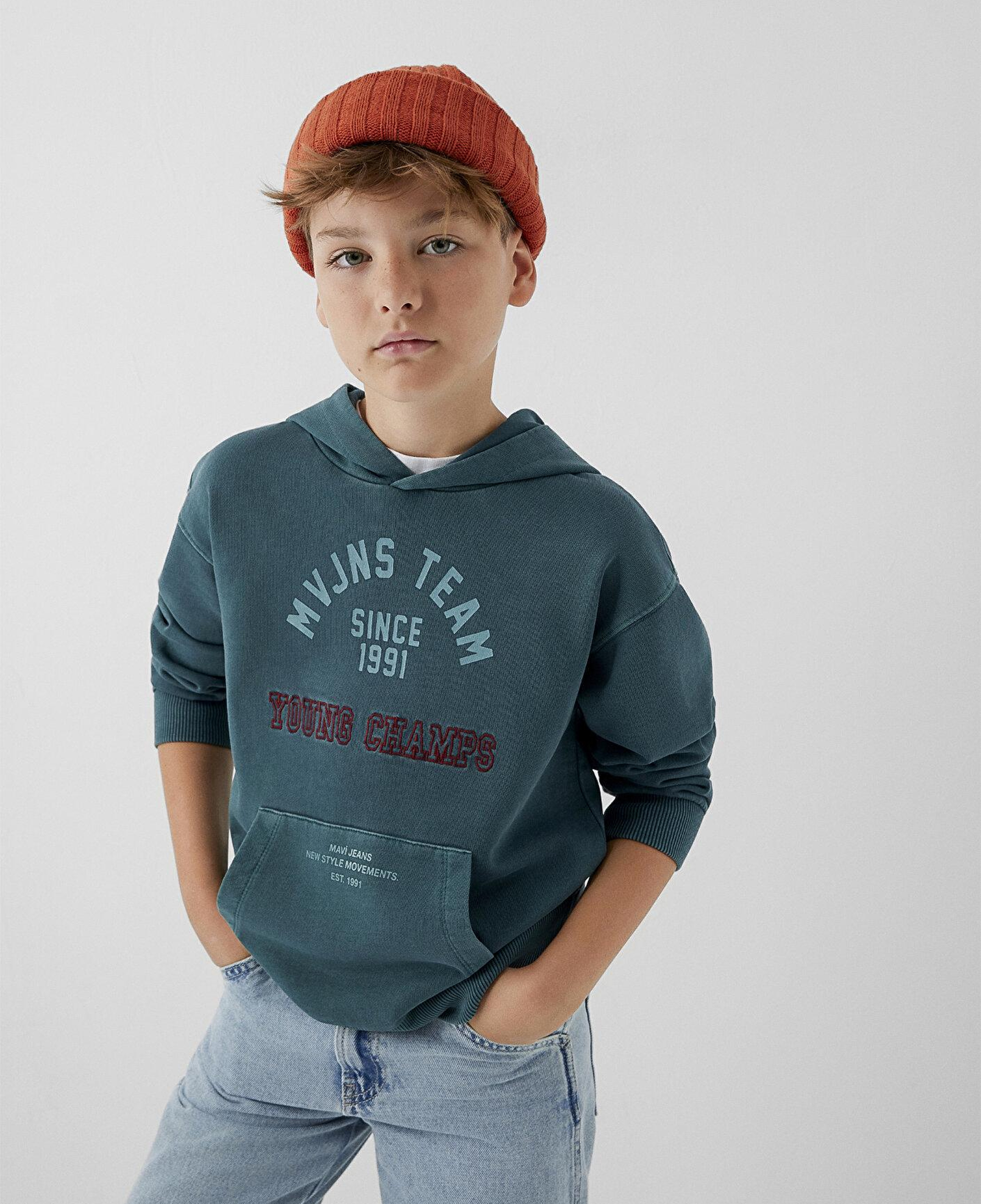 Mavi Kapüşonlu Yeşil Sweatshirt 6S10184-71932