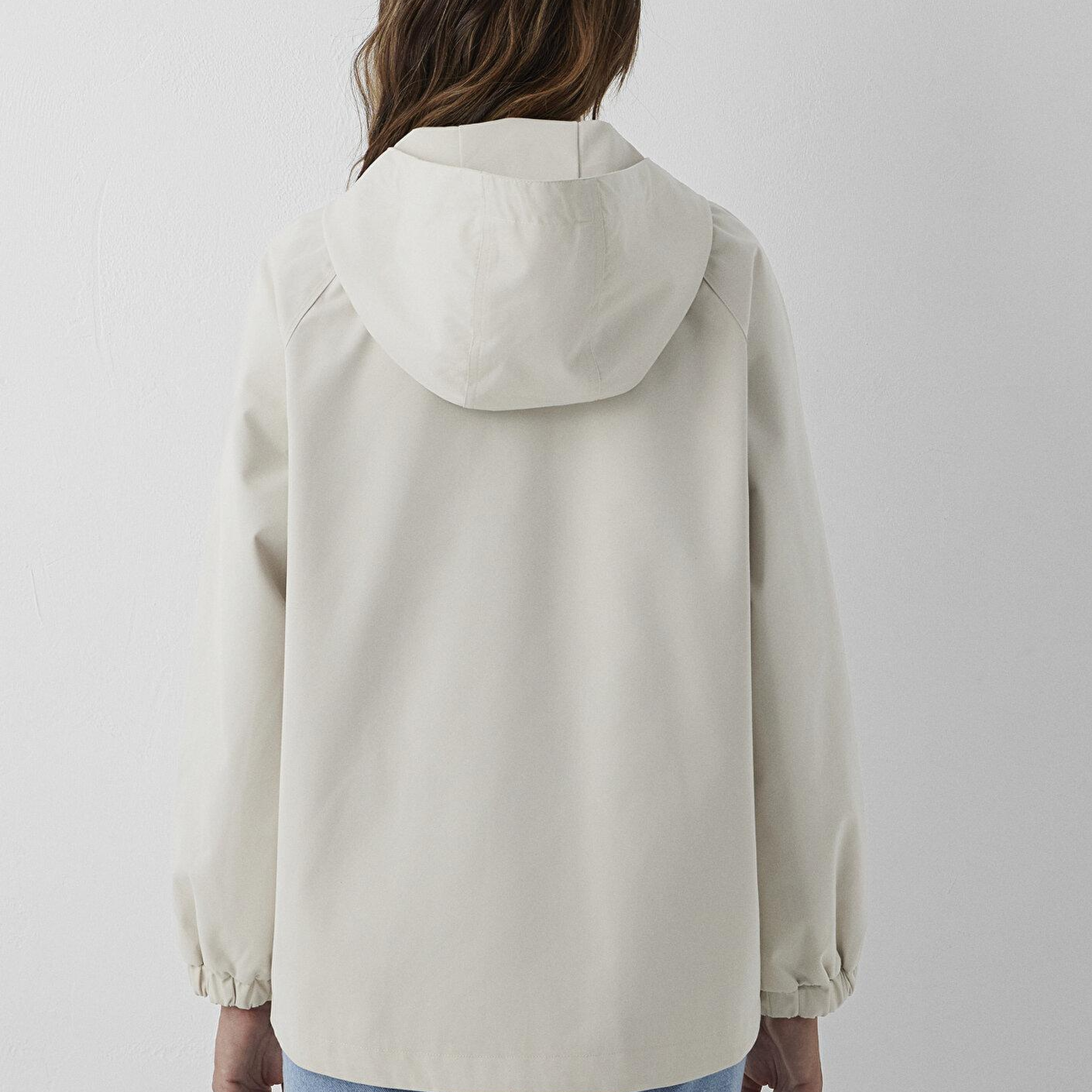 Mavi Kapüşonlu Bej Ceket Loose Fit / Bol Rahat Kesim 1110014-70143