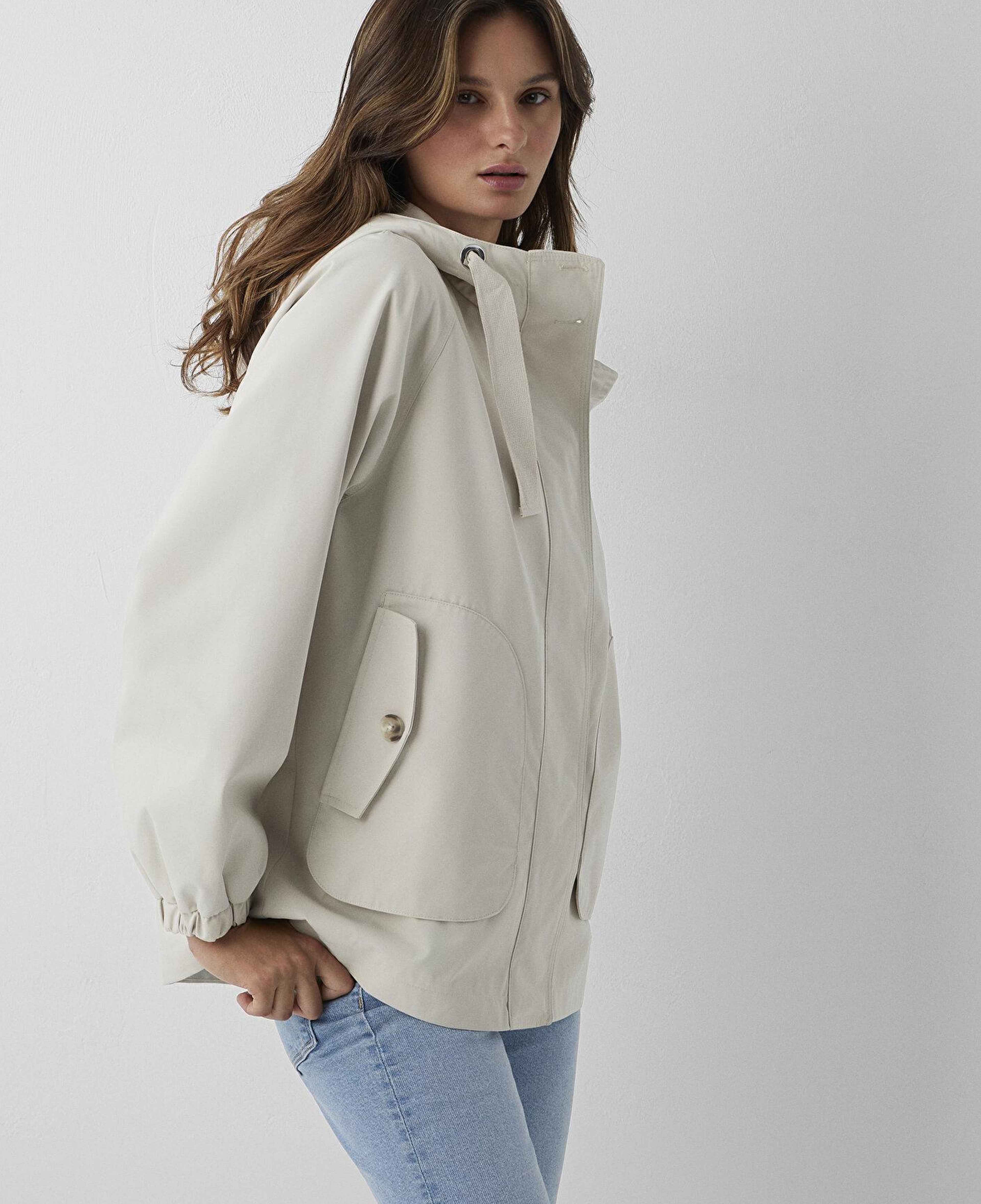 Mavi Kapüşonlu Bej Ceket Loose Fit / Bol Rahat Kesim 1110014-70143