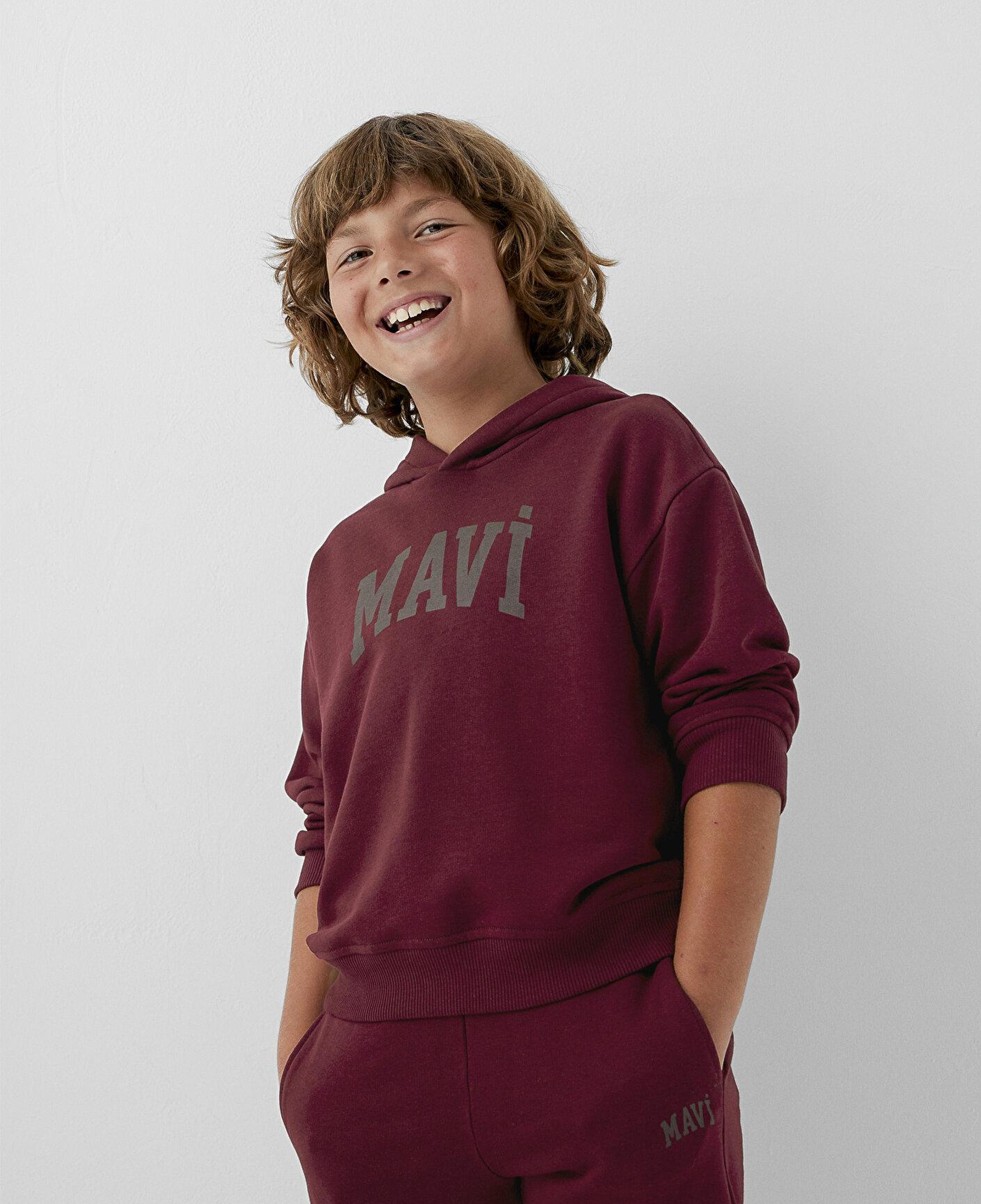 Mavi Kapüşonlu Bordo Sweatshirt 6S10143-70394