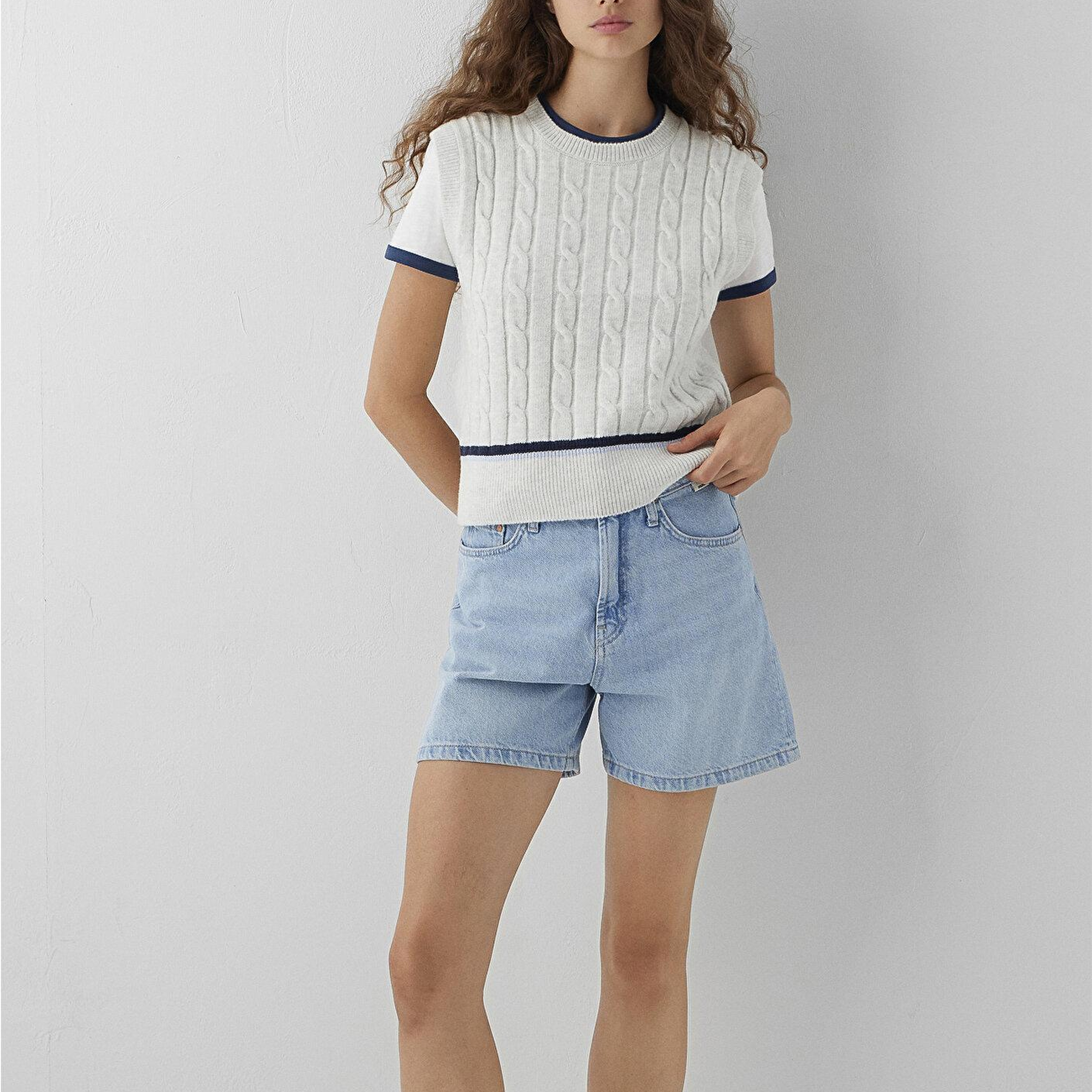 Mavi Örgü Detaylı Gri Süveter Slim Fit / Dar Kesim 1710948-88467