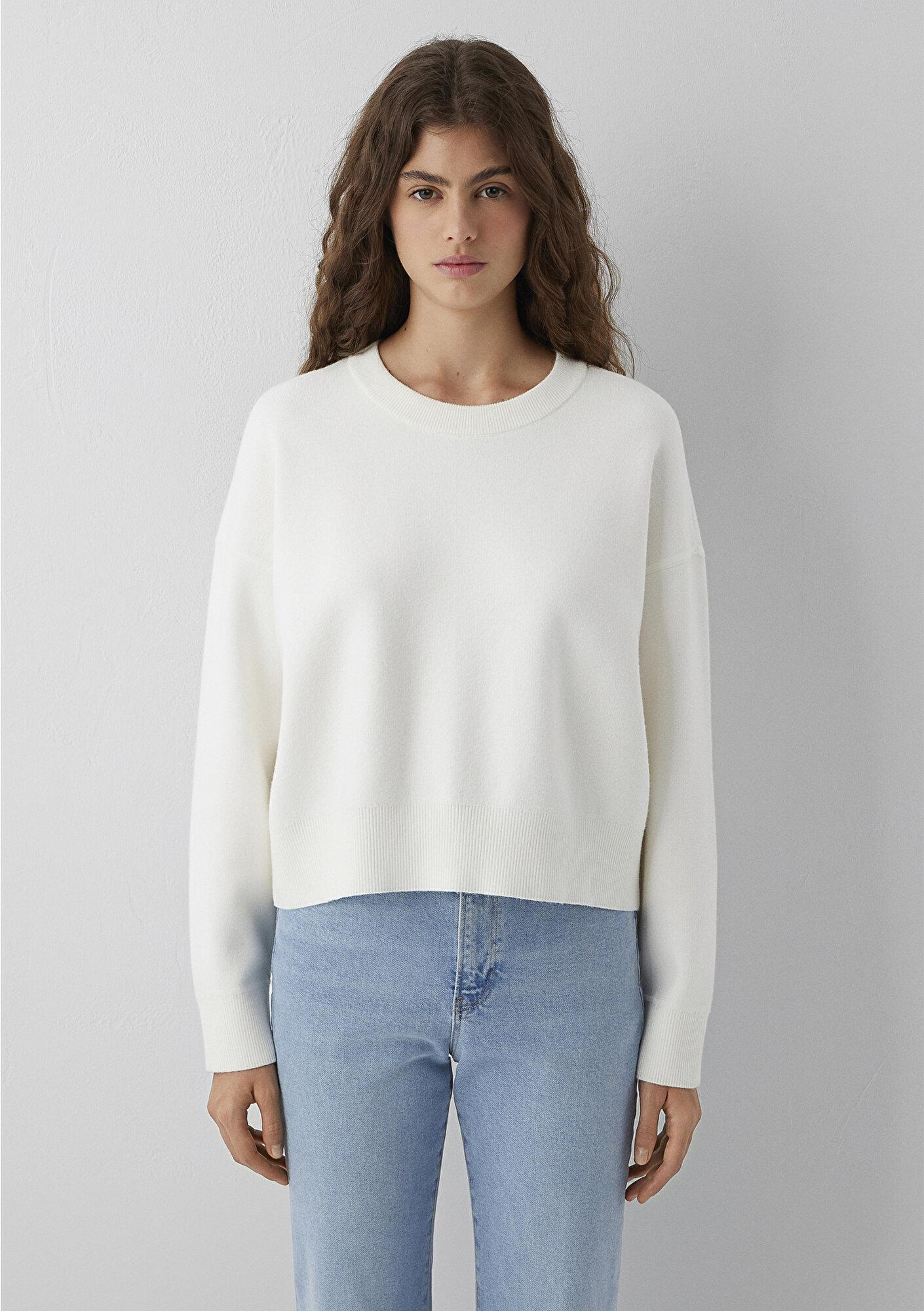 Mavi Ekru Basic Kazak Loose Fit / Bol Rahat Kesim 1710933-80194