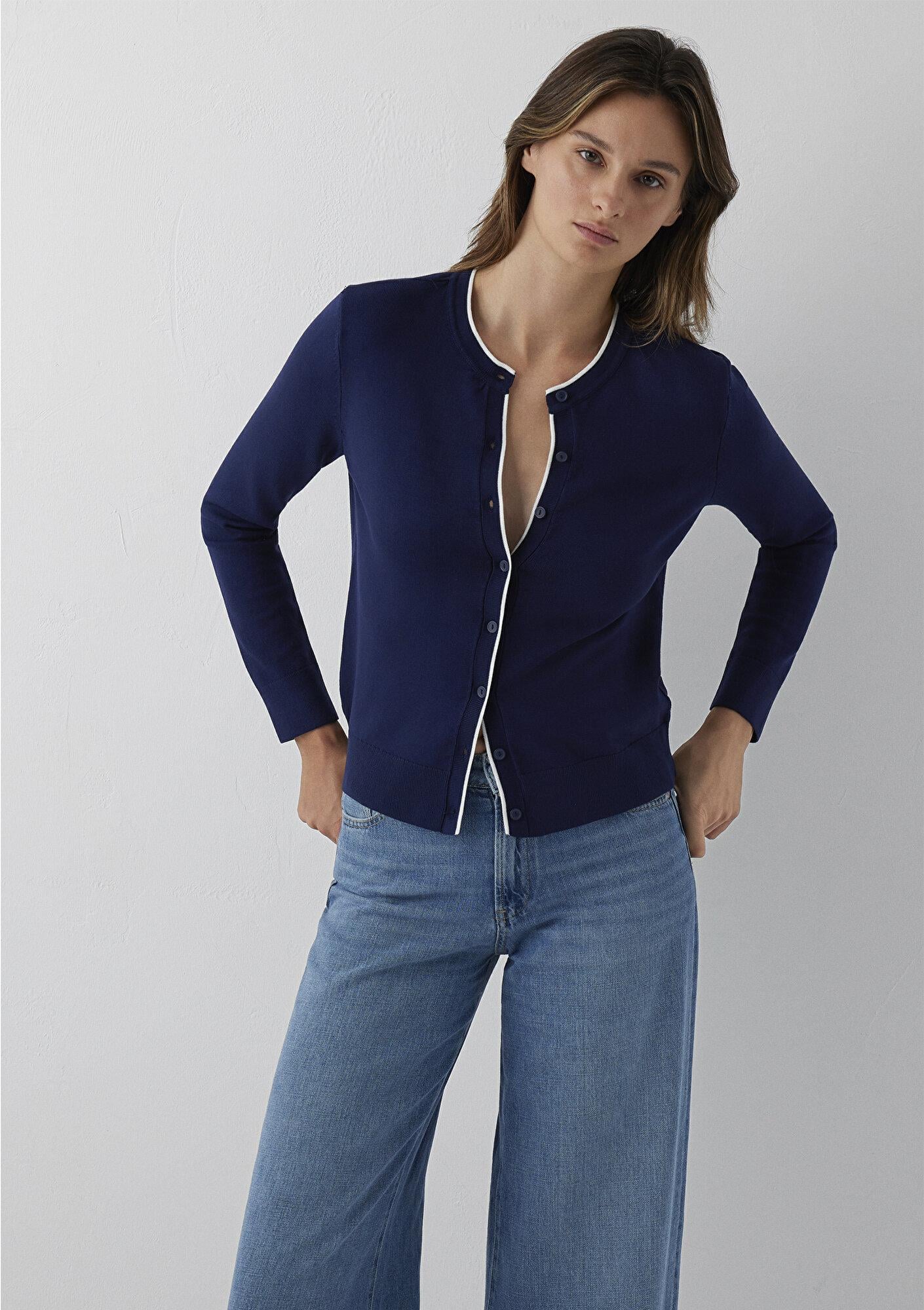 Mavi Biye Detaylı Lacivert Hırka Slim Fit / Dar Kesim 1710938-84371