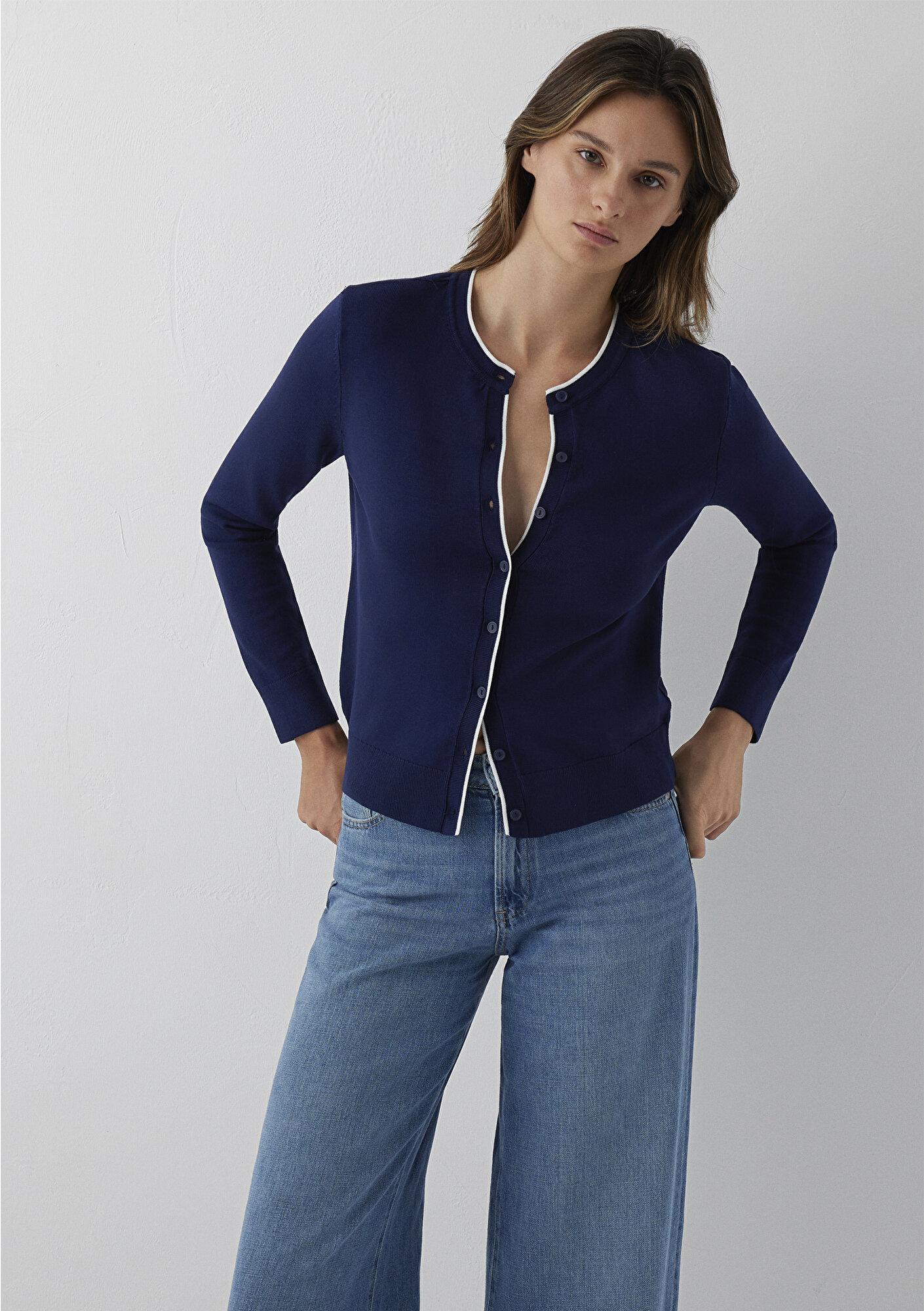 Mavi Biye Detaylı Lacivert Hırka Slim Fit / Dar Kesim 1710938-84371