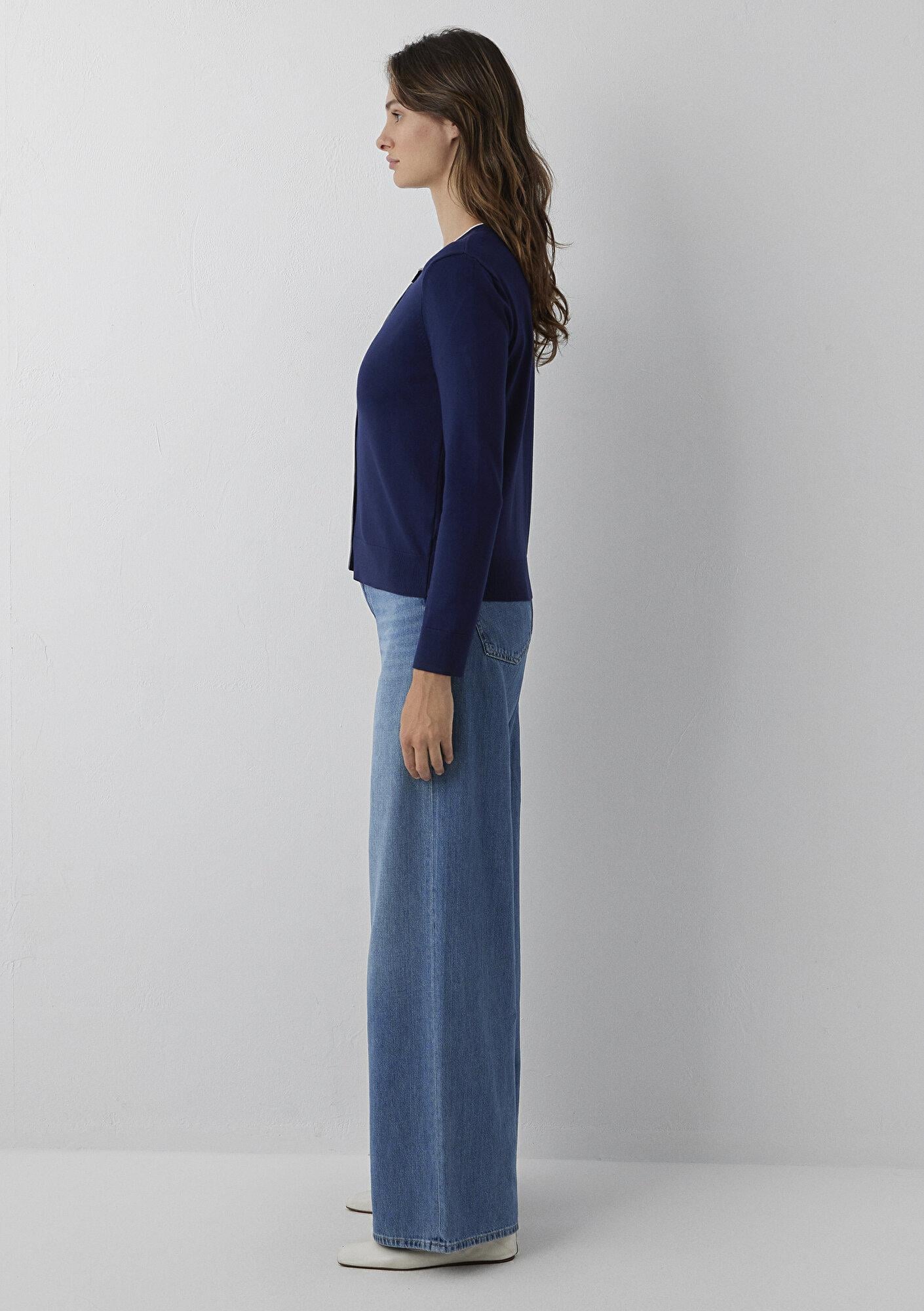 Mavi Biye Detaylı Lacivert Hırka Slim Fit / Dar Kesim 1710938-84371
