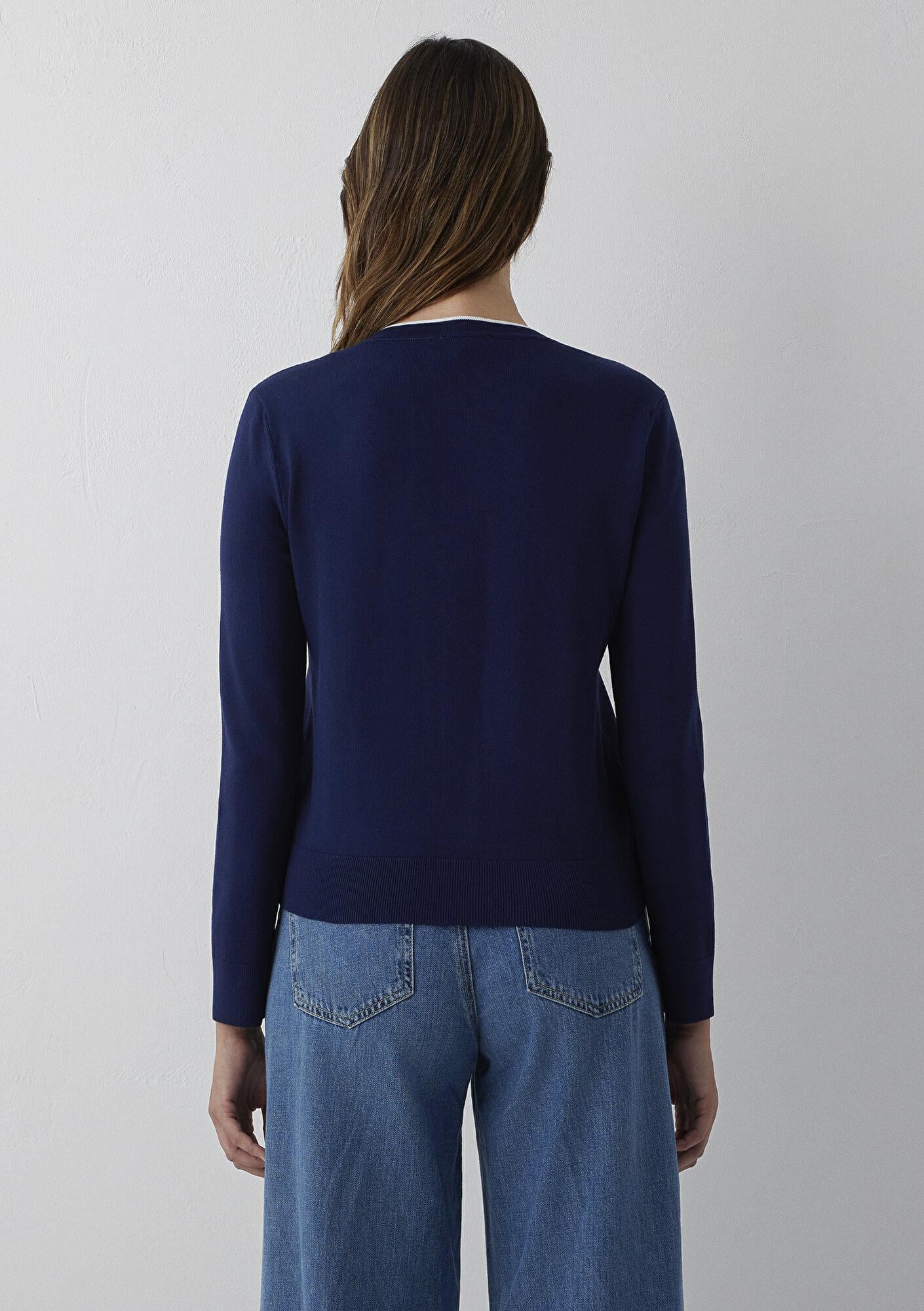 Mavi Biye Detaylı Lacivert Hırka Slim Fit / Dar Kesim 1710938-84371
