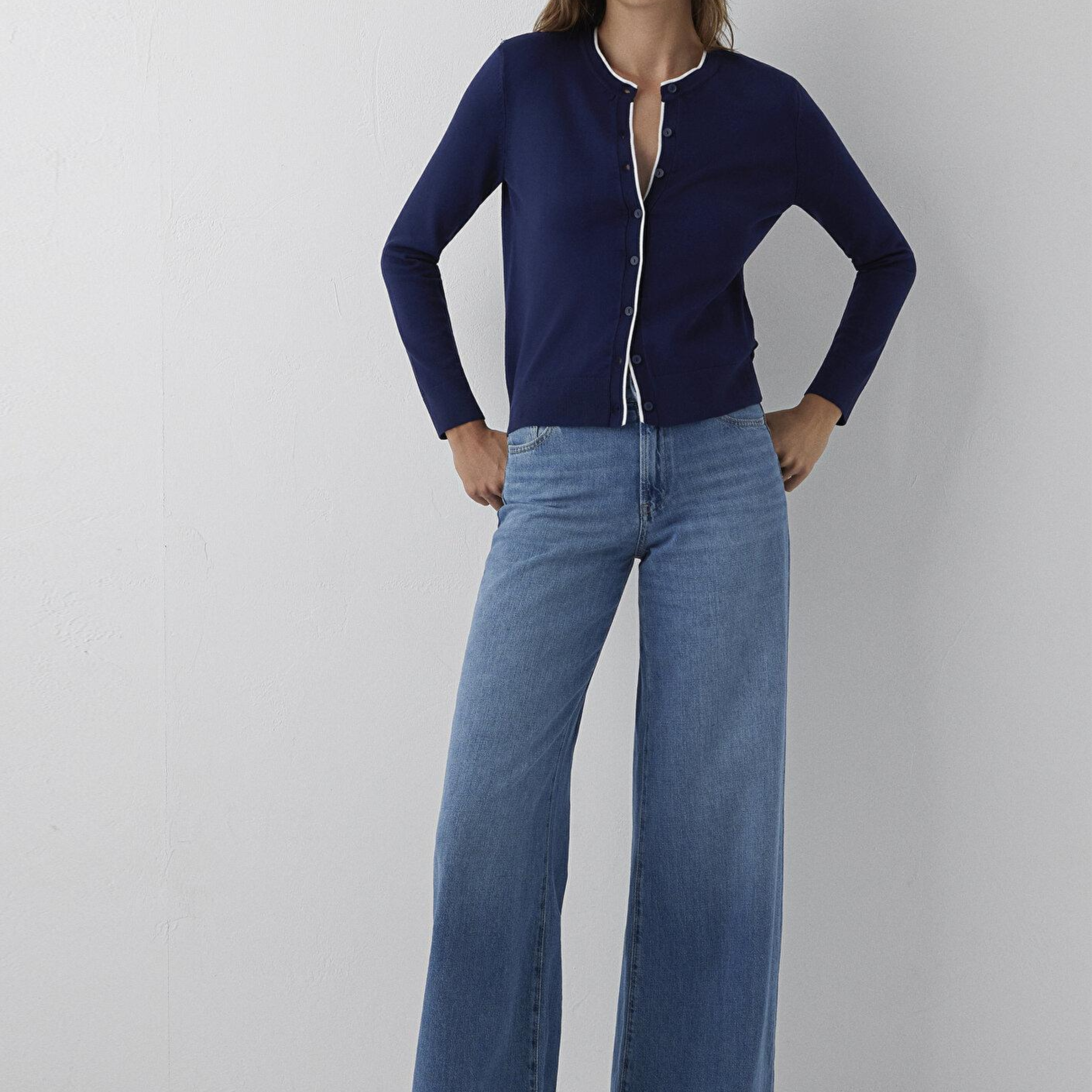 Mavi Biye Detaylı Lacivert Hırka Slim Fit / Dar Kesim 1710938-84371