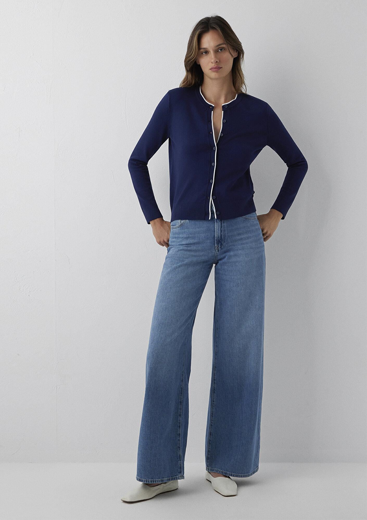 Mavi Biye Detaylı Lacivert Hırka Slim Fit / Dar Kesim 1710938-84371