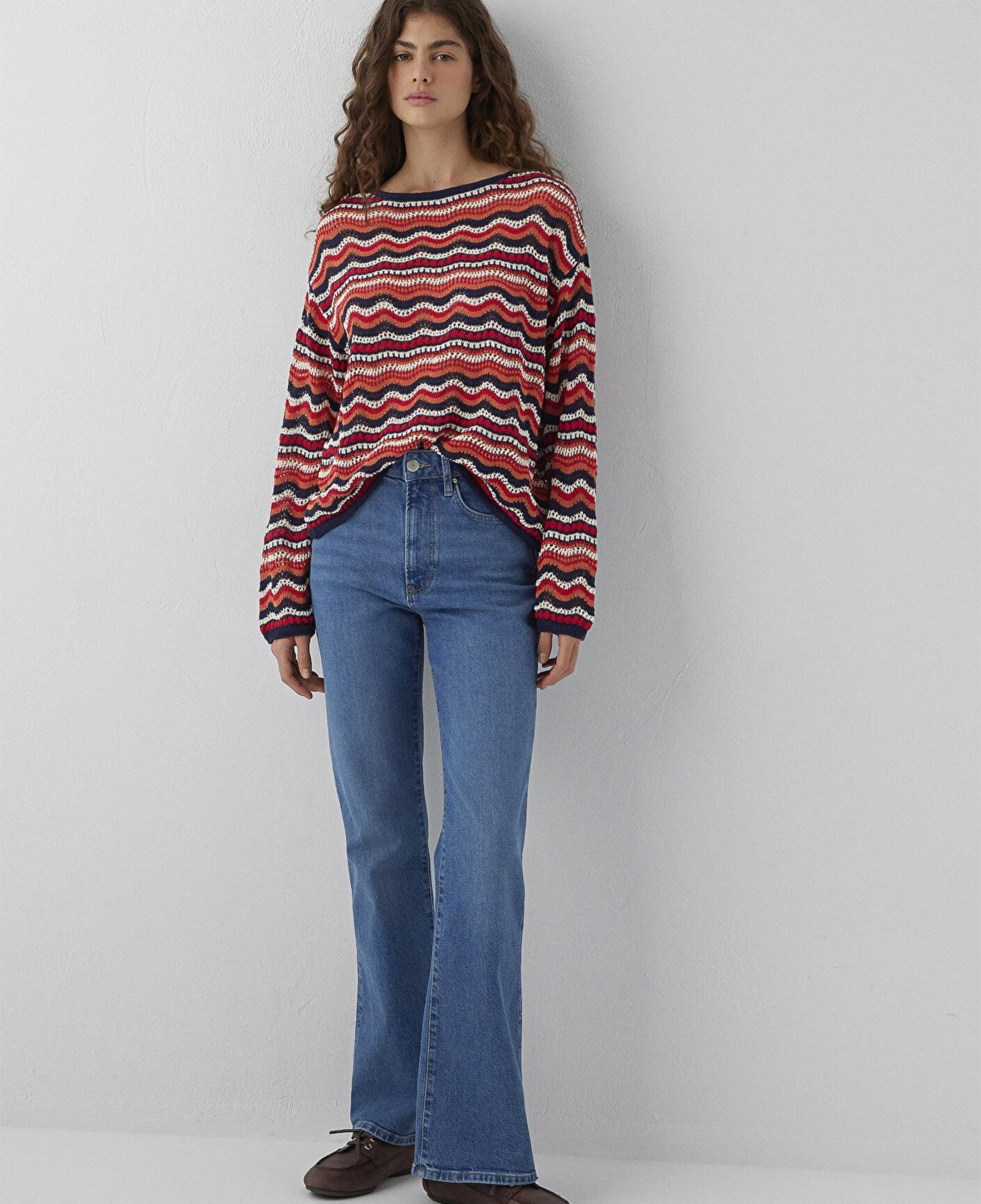 Mavi Turuncu Jakarlı Kazak Loose Fit / Bol Rahat Kesim 1710972-91010