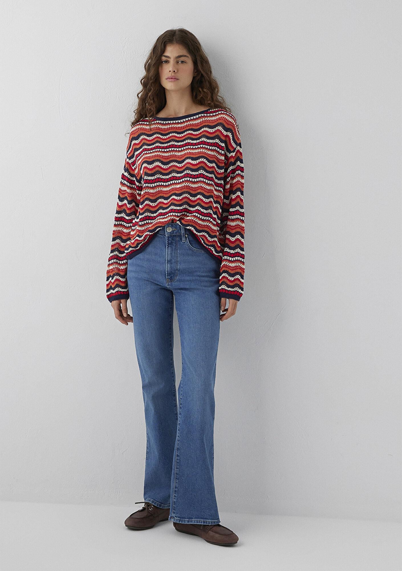 Mavi Turuncu Jakarlı Kazak Loose Fit / Bol Rahat Kesim 1710972-91010