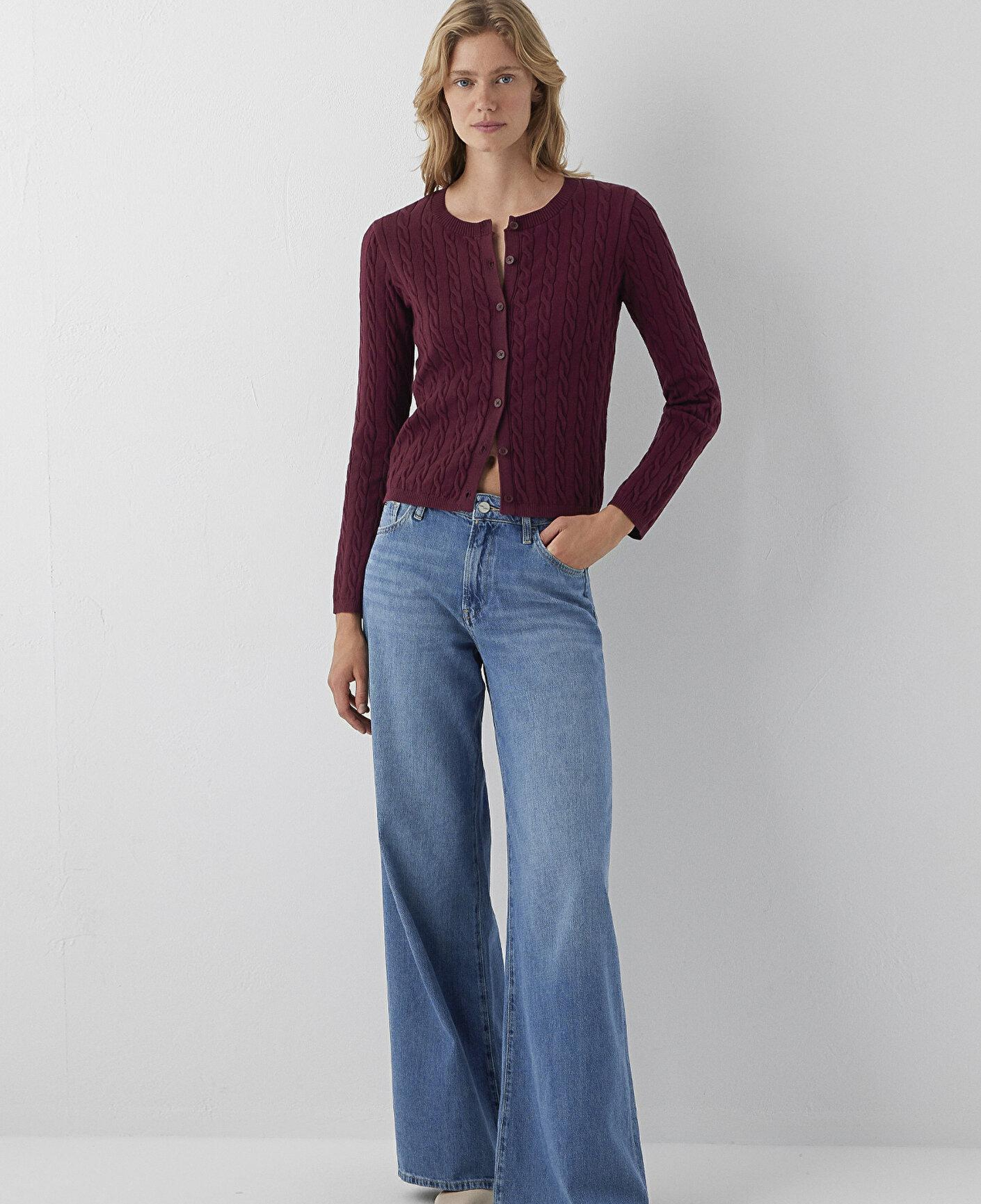 Mavi Bordo Hırka Slim Fit / Dar Kesim 1710957-87830