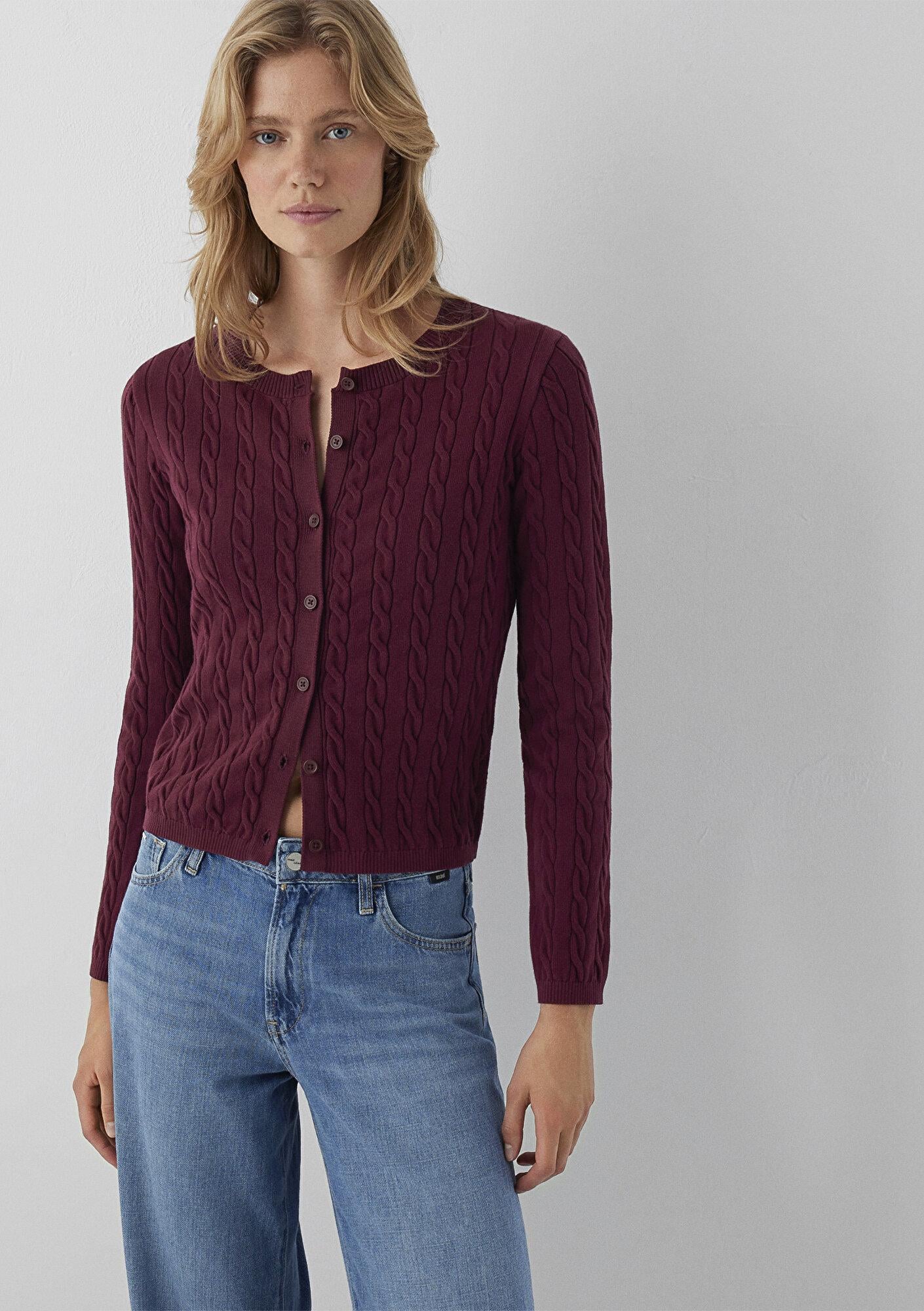 Mavi Bordo Hırka Slim Fit / Dar Kesim 1710957-87830