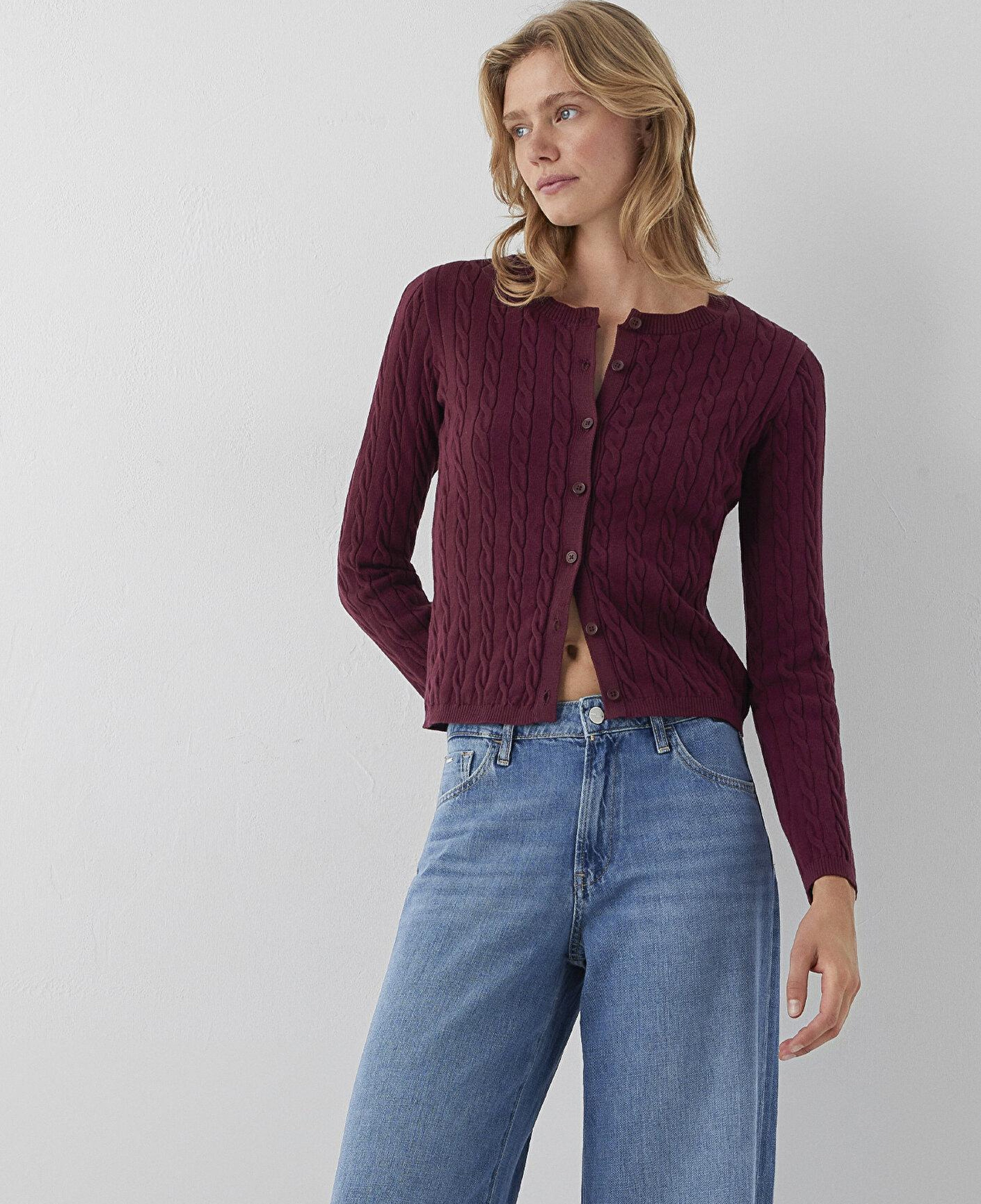 Mavi Bordo Hırka Slim Fit / Dar Kesim 1710957-87830