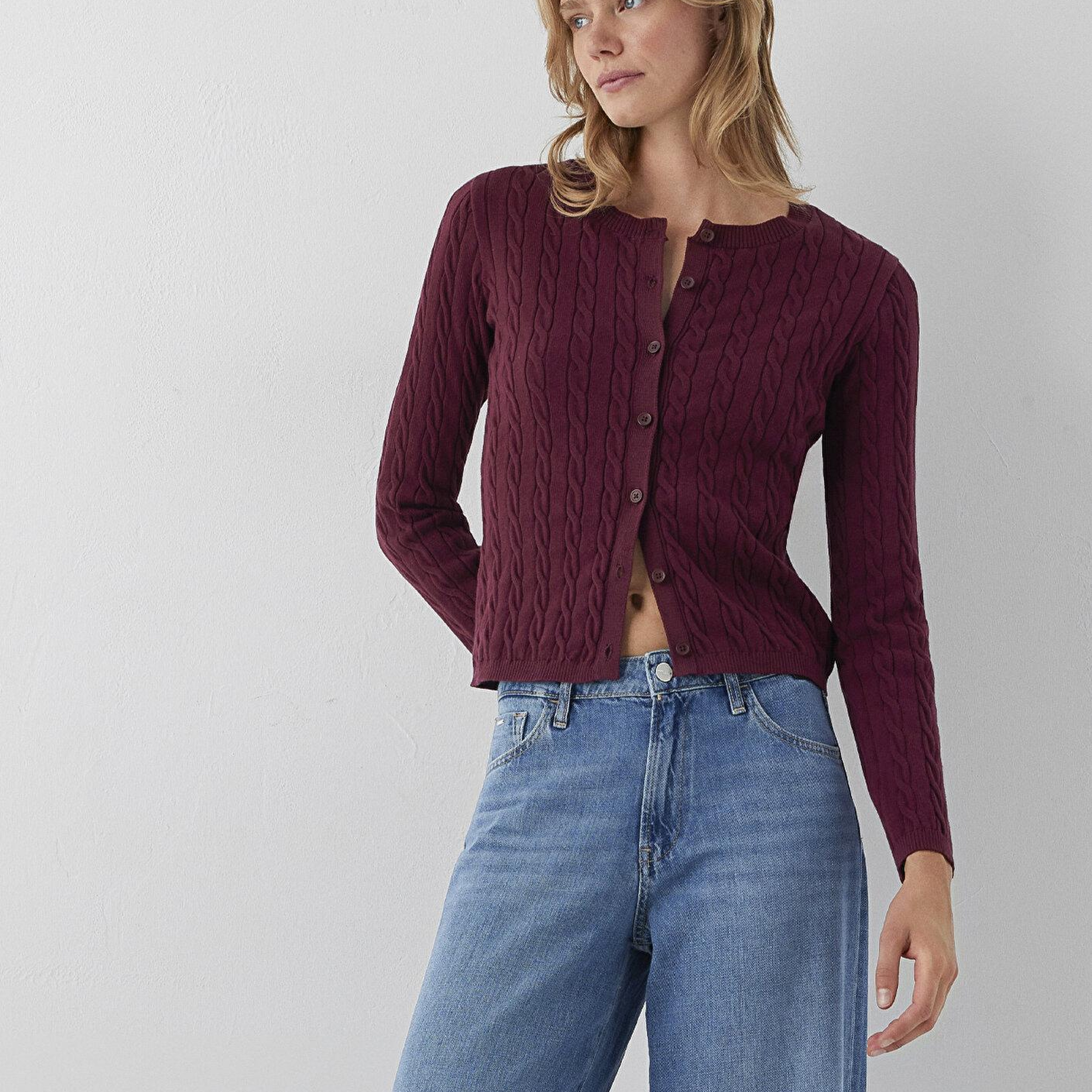 Mavi Bordo Hırka Slim Fit / Dar Kesim 1710957-87830