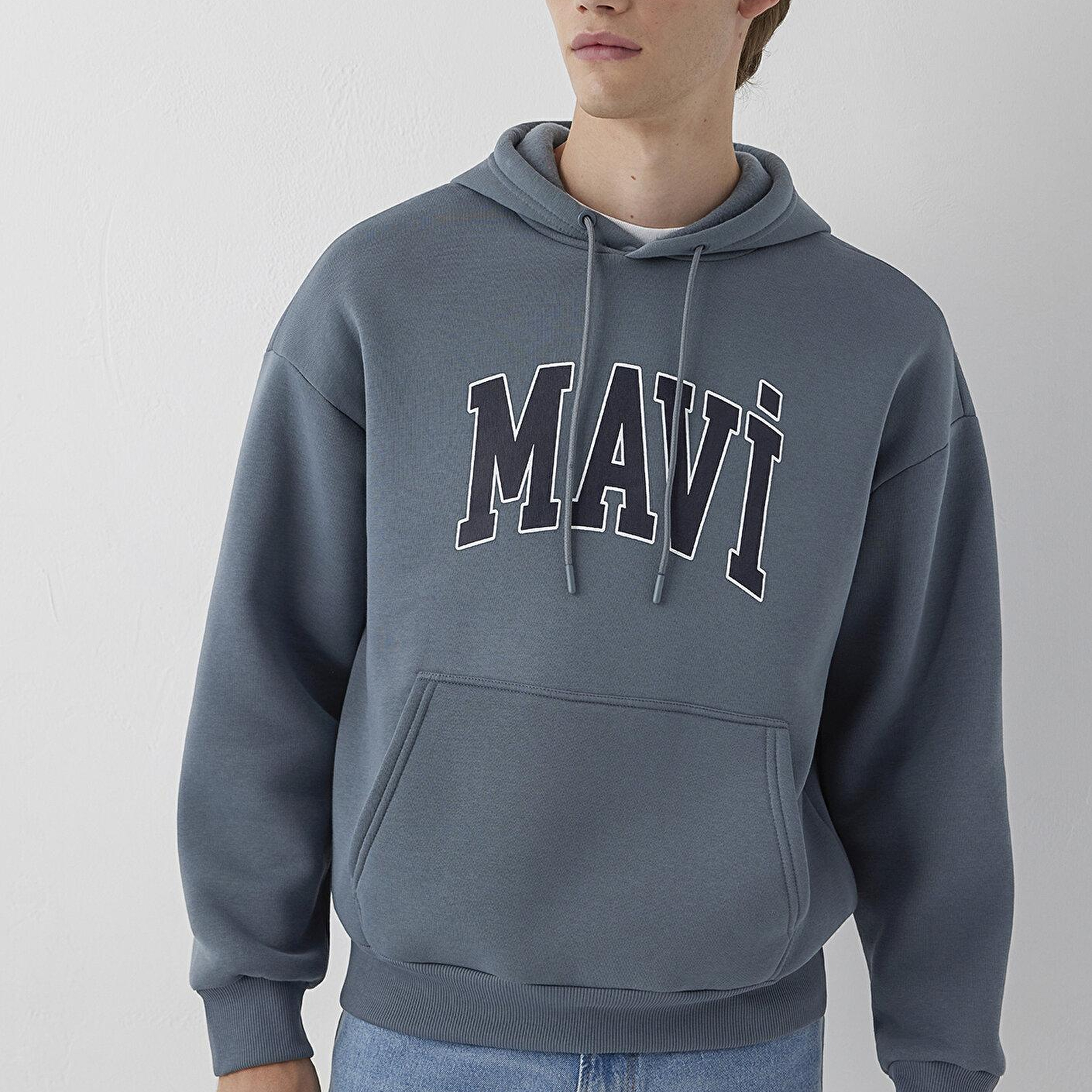 Mavi Mavi Logo Baskılı Kapüşonlu Gri Sweatshirt 067149-80889