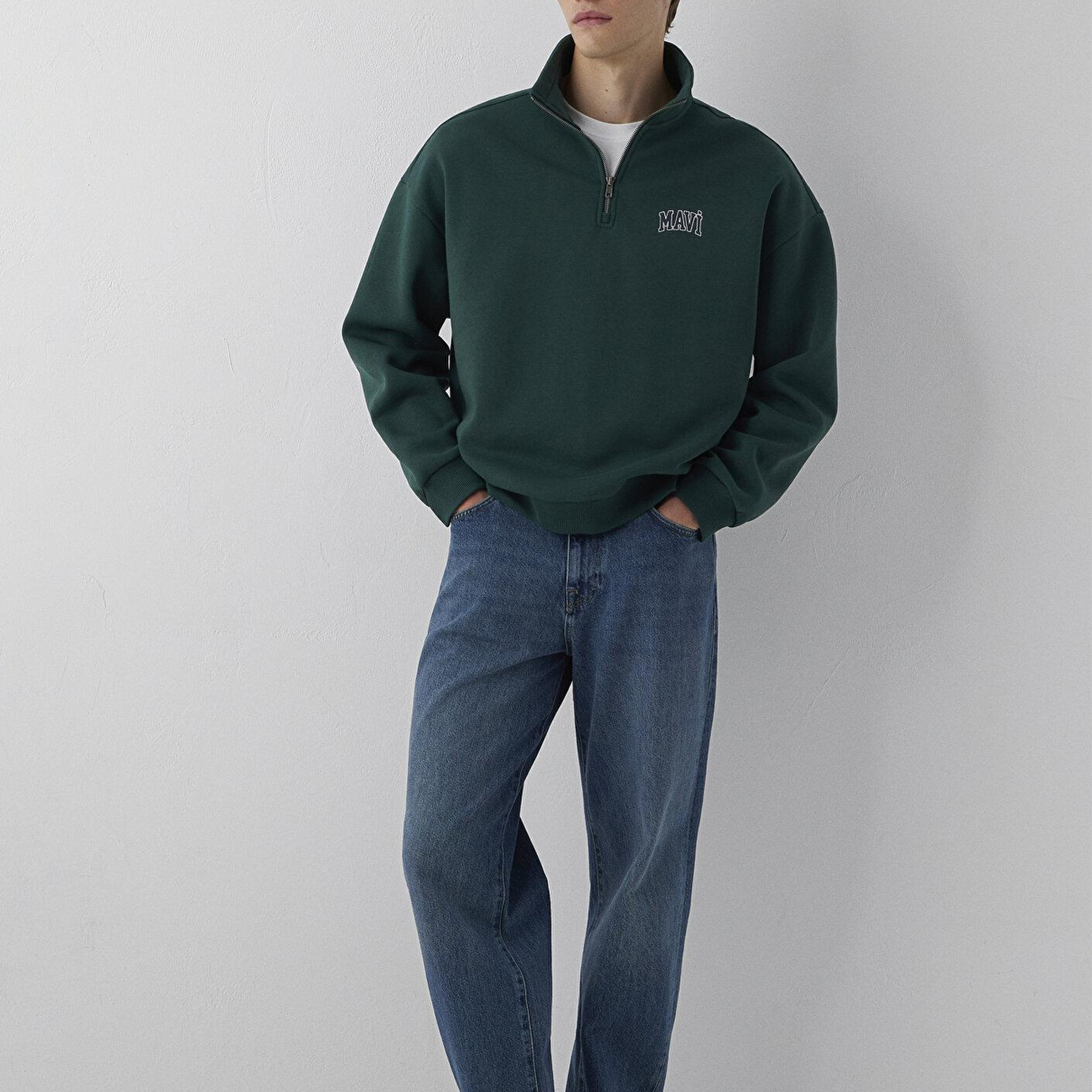 Mavi Mavi Logo Baskılı Yarı Fermuarlı Yeşil Sweatshirt 0S10208-85173