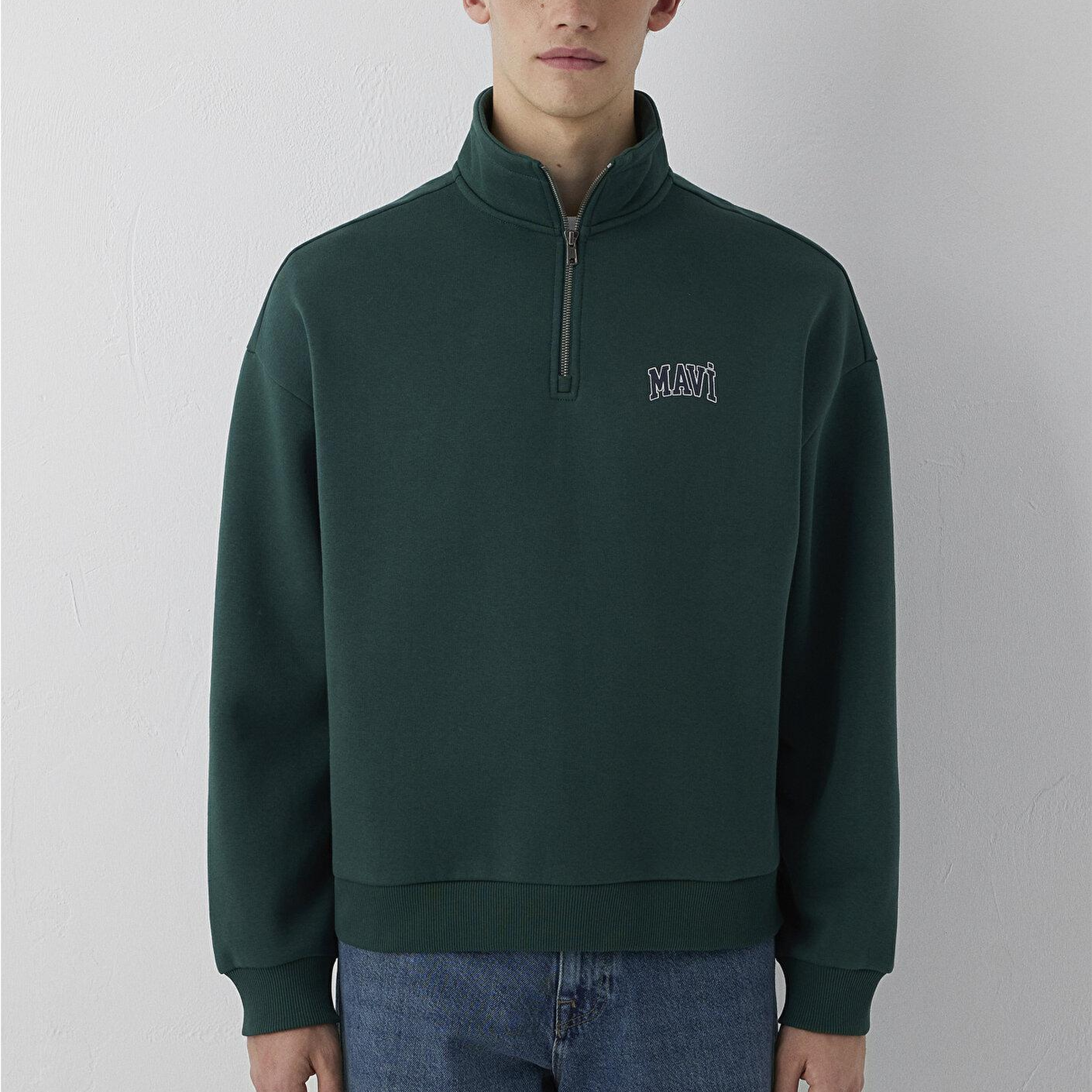 Mavi Mavi Logo Baskılı Yarı Fermuarlı Yeşil Sweatshirt 0S10208-85173