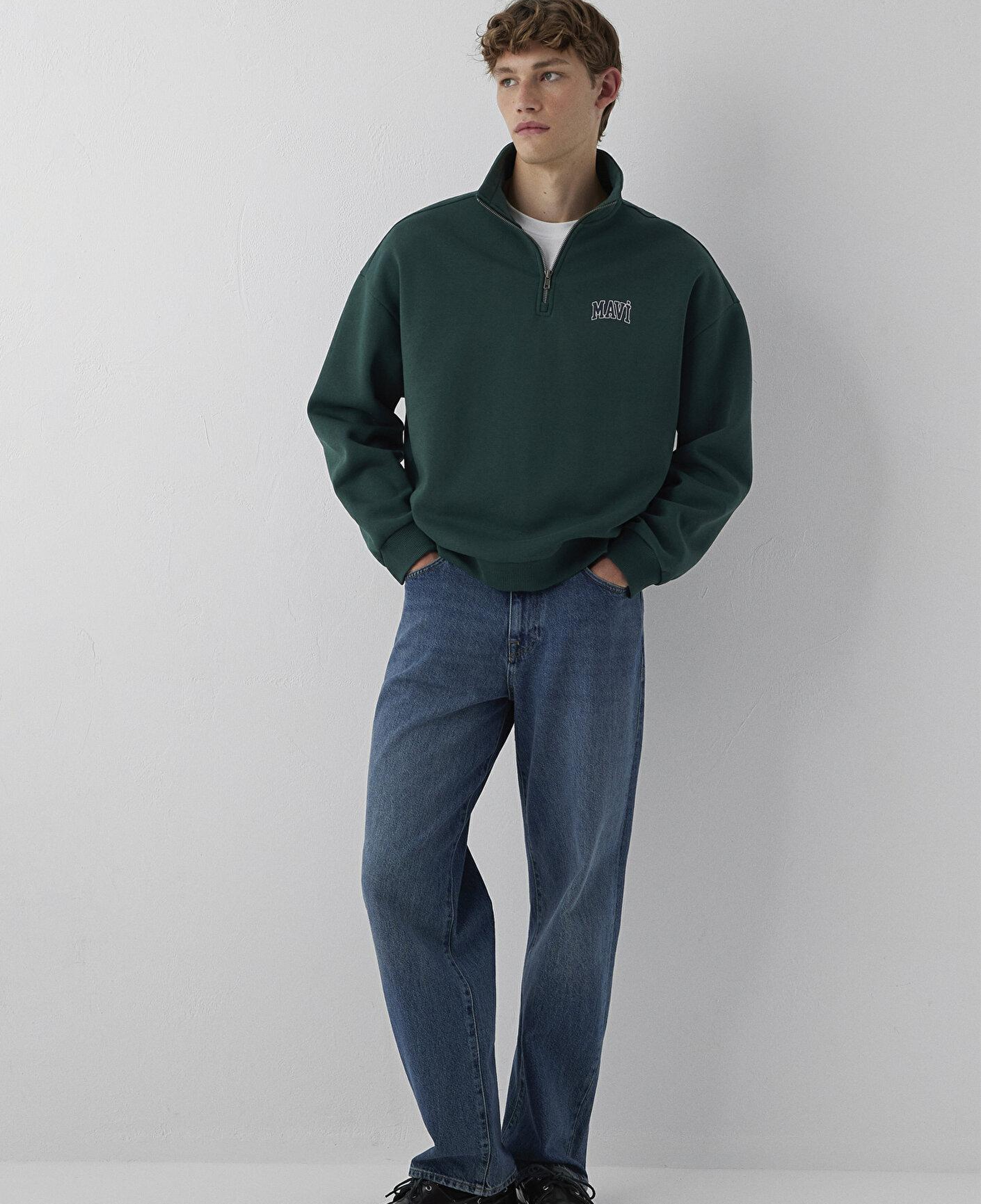 Mavi Mavi Logo Baskılı Yarı Fermuarlı Yeşil Sweatshirt 0S10208-85173