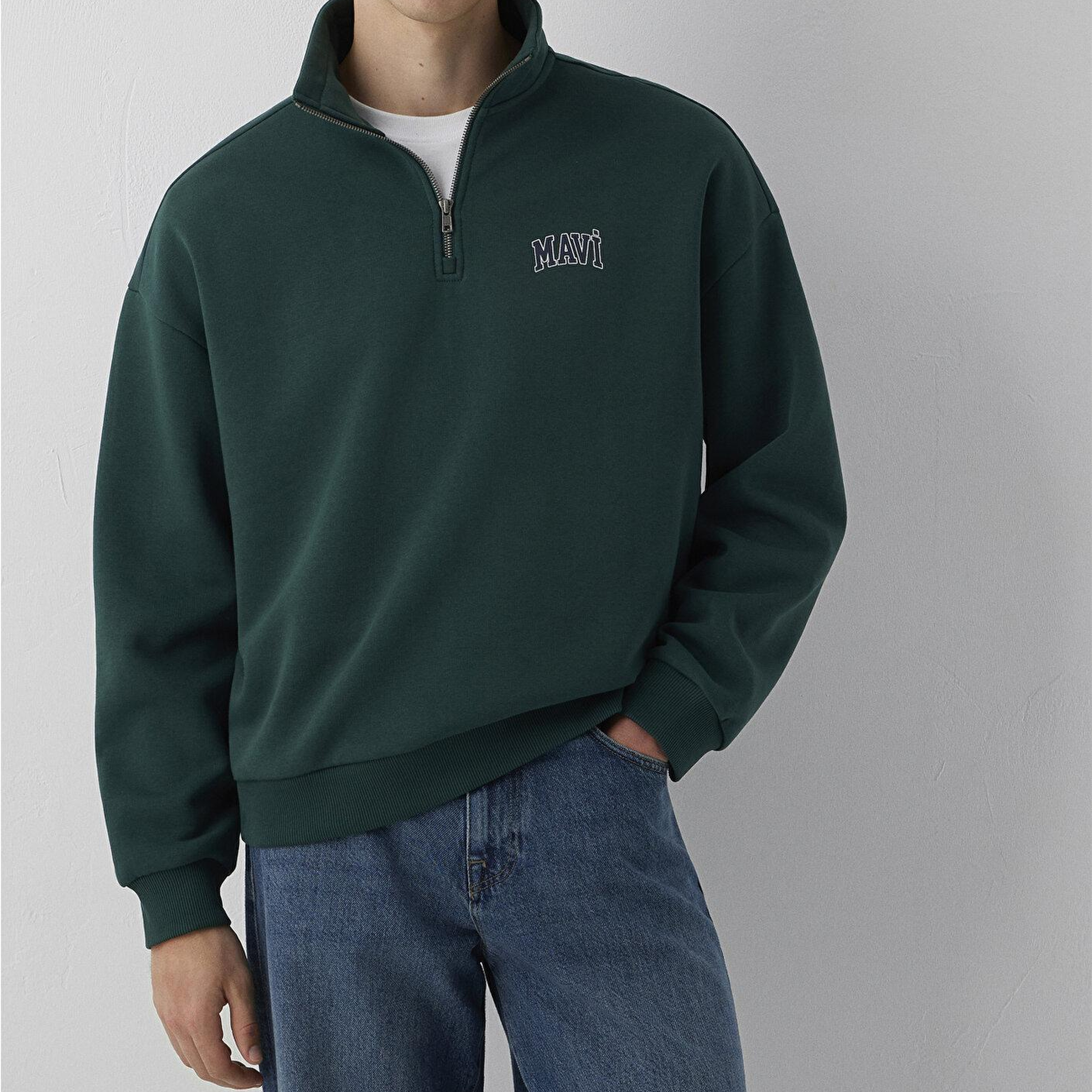 Mavi Mavi Logo Baskılı Yarı Fermuarlı Yeşil Sweatshirt 0S10208-85173