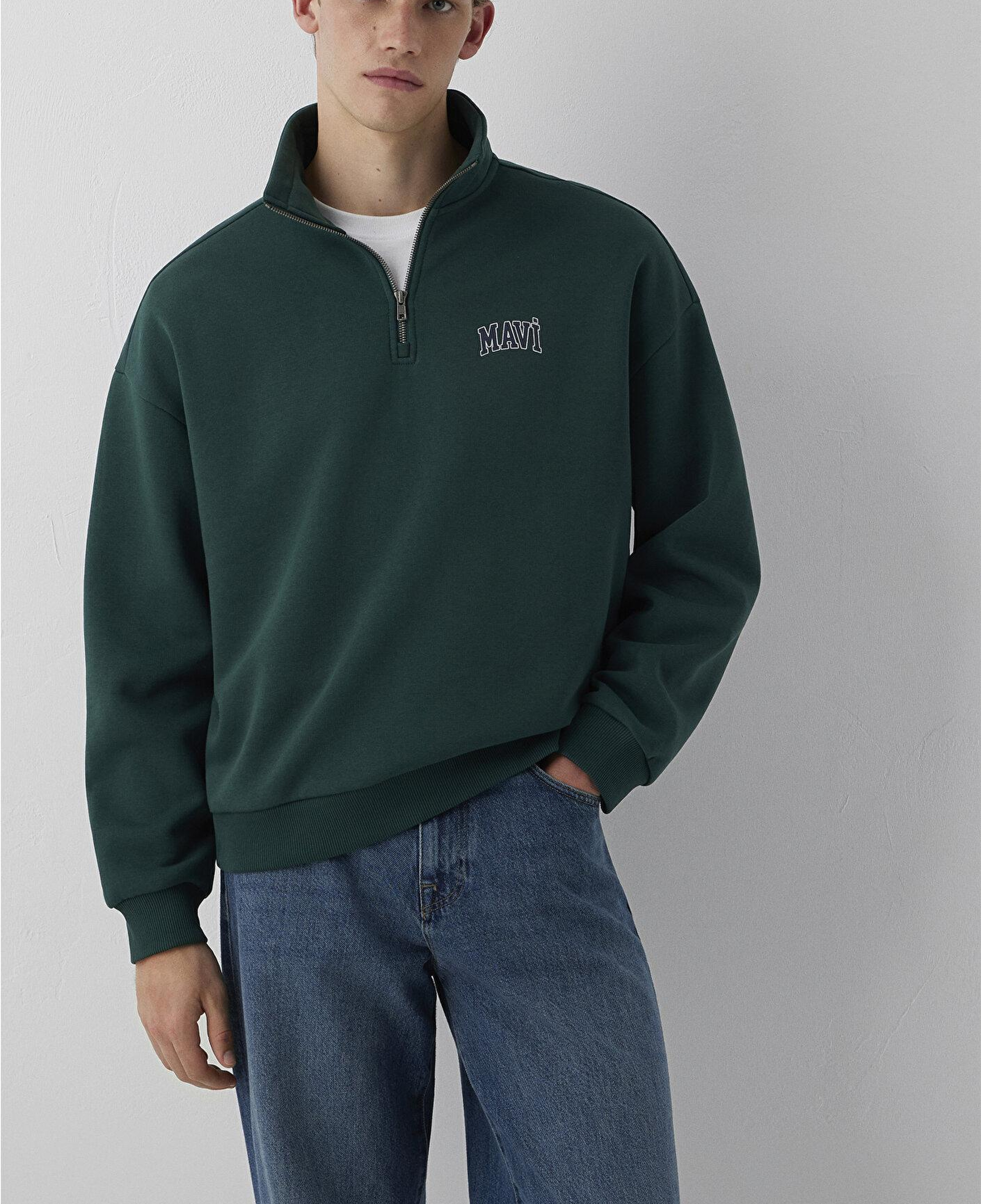 Mavi Mavi Logo Baskılı Yarı Fermuarlı Yeşil Sweatshirt 0S10208-85173