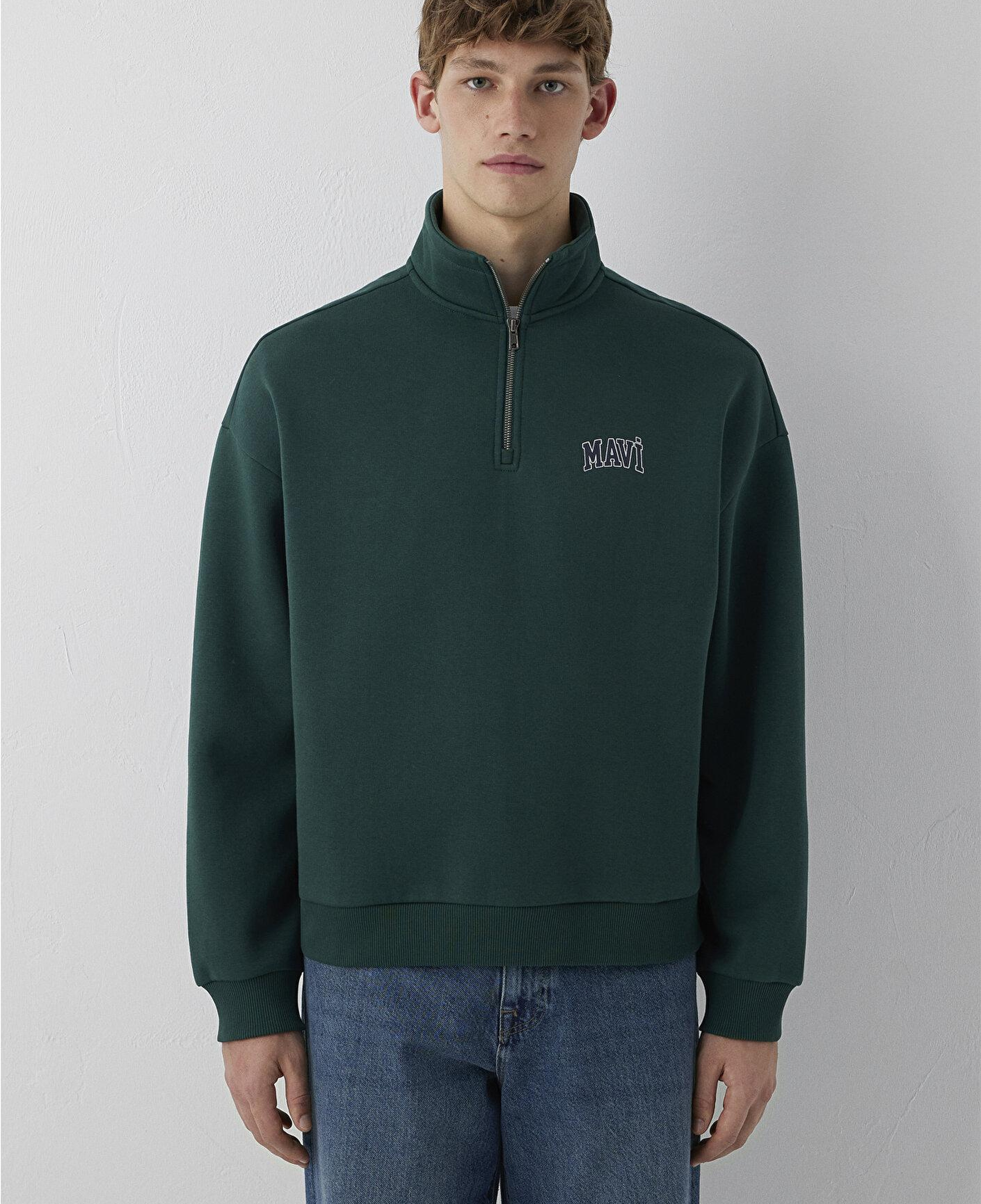 Mavi Mavi Logo Baskılı Yarı Fermuarlı Yeşil Sweatshirt 0S10208-85173
