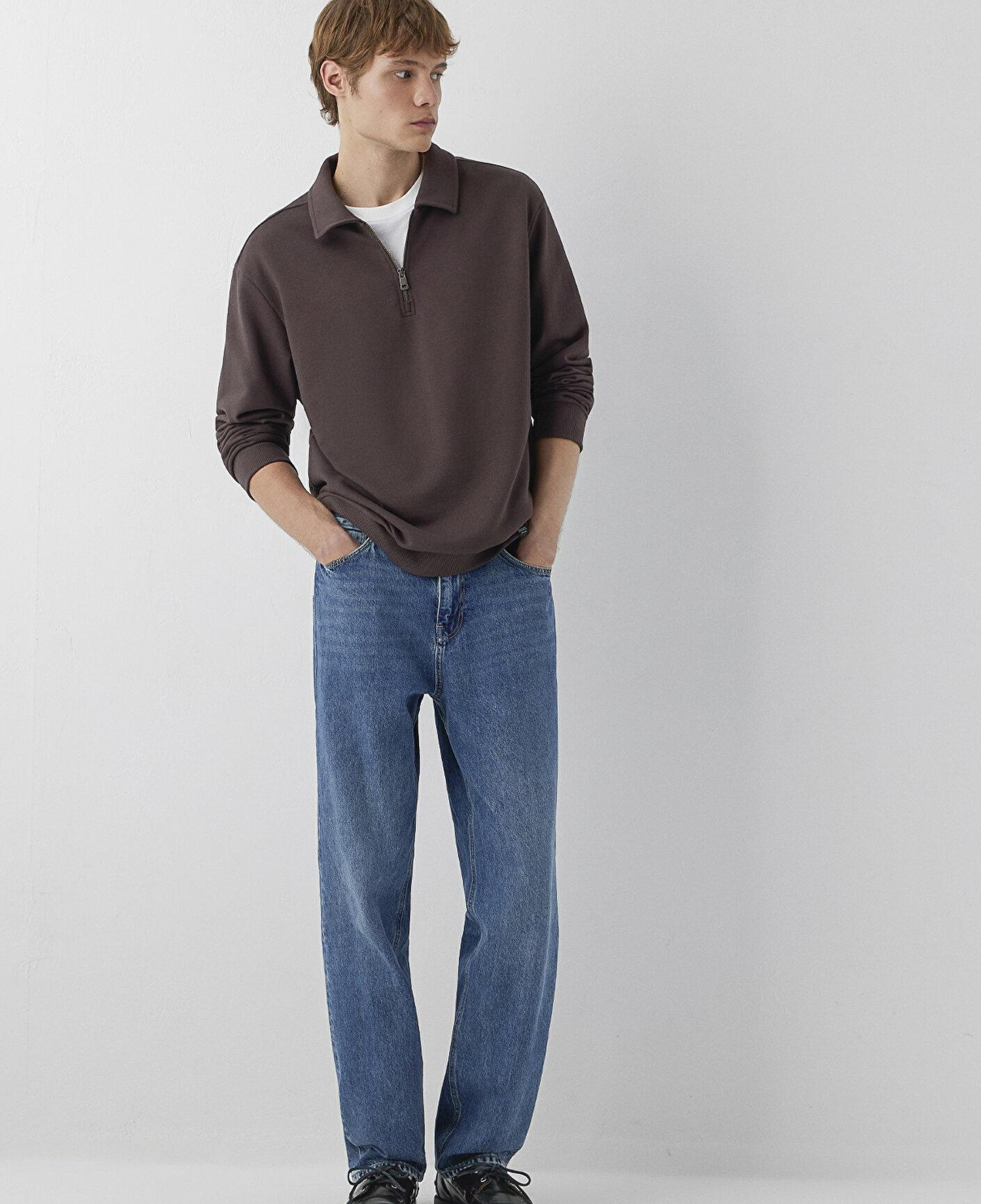 Mavi Fermuarlı Kahverengi Polo Sweatshirt 0S10622-70220