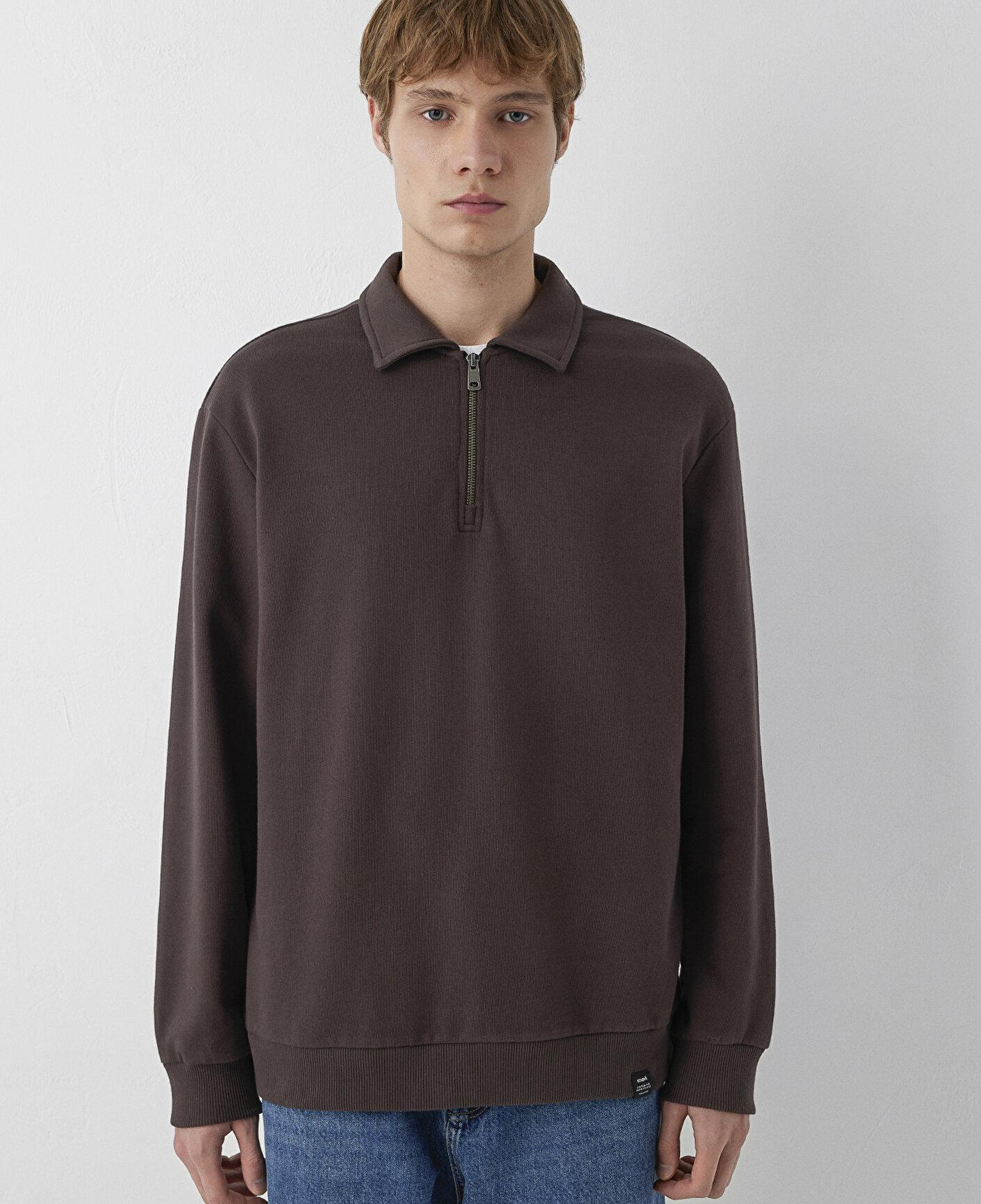 Mavi Fermuarlı Kahverengi Polo Sweatshirt 0S10622-70220