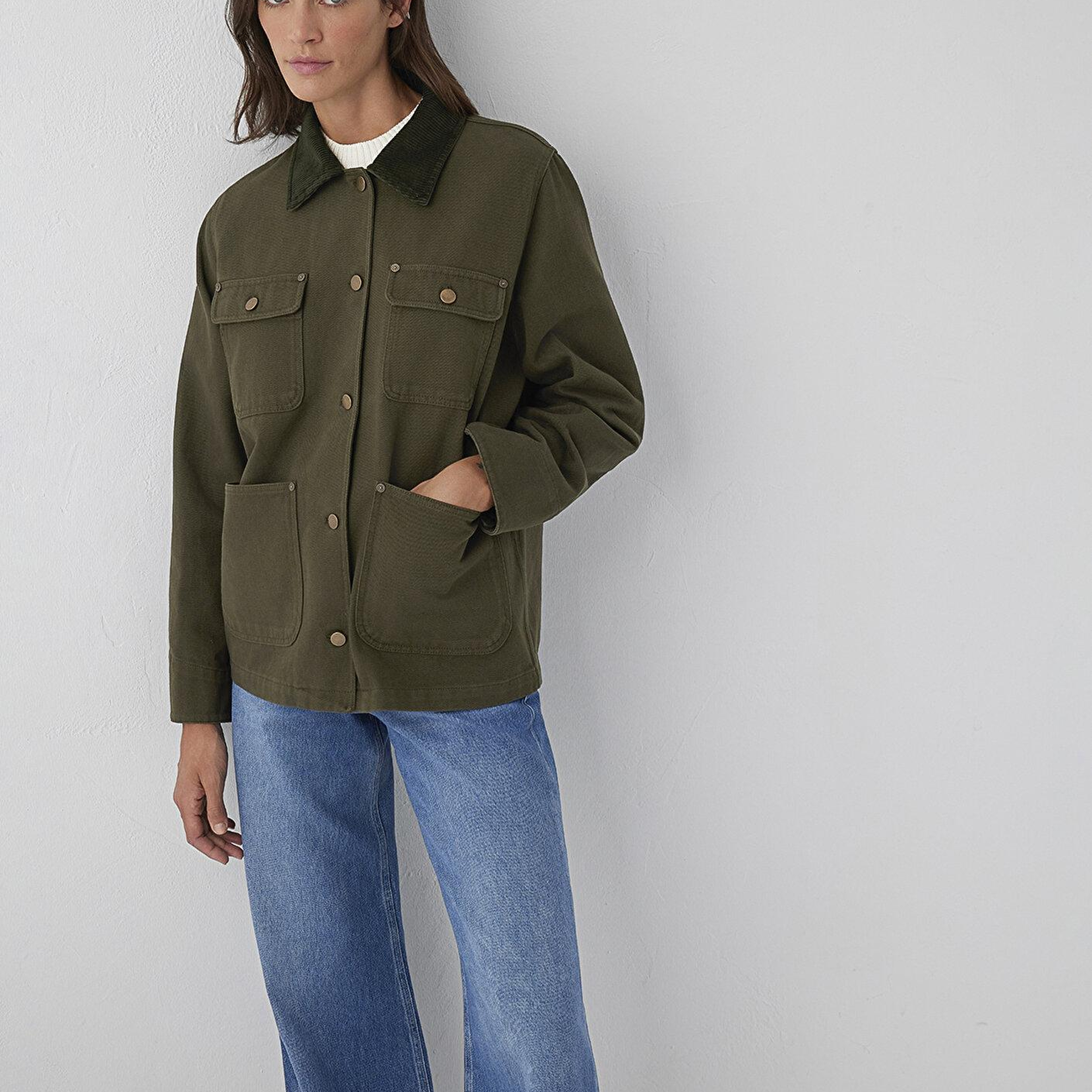 Mavi Yaka Detaylı Haki Ceket Loose Fit / Bol Rahat Kesim 1110909-71544