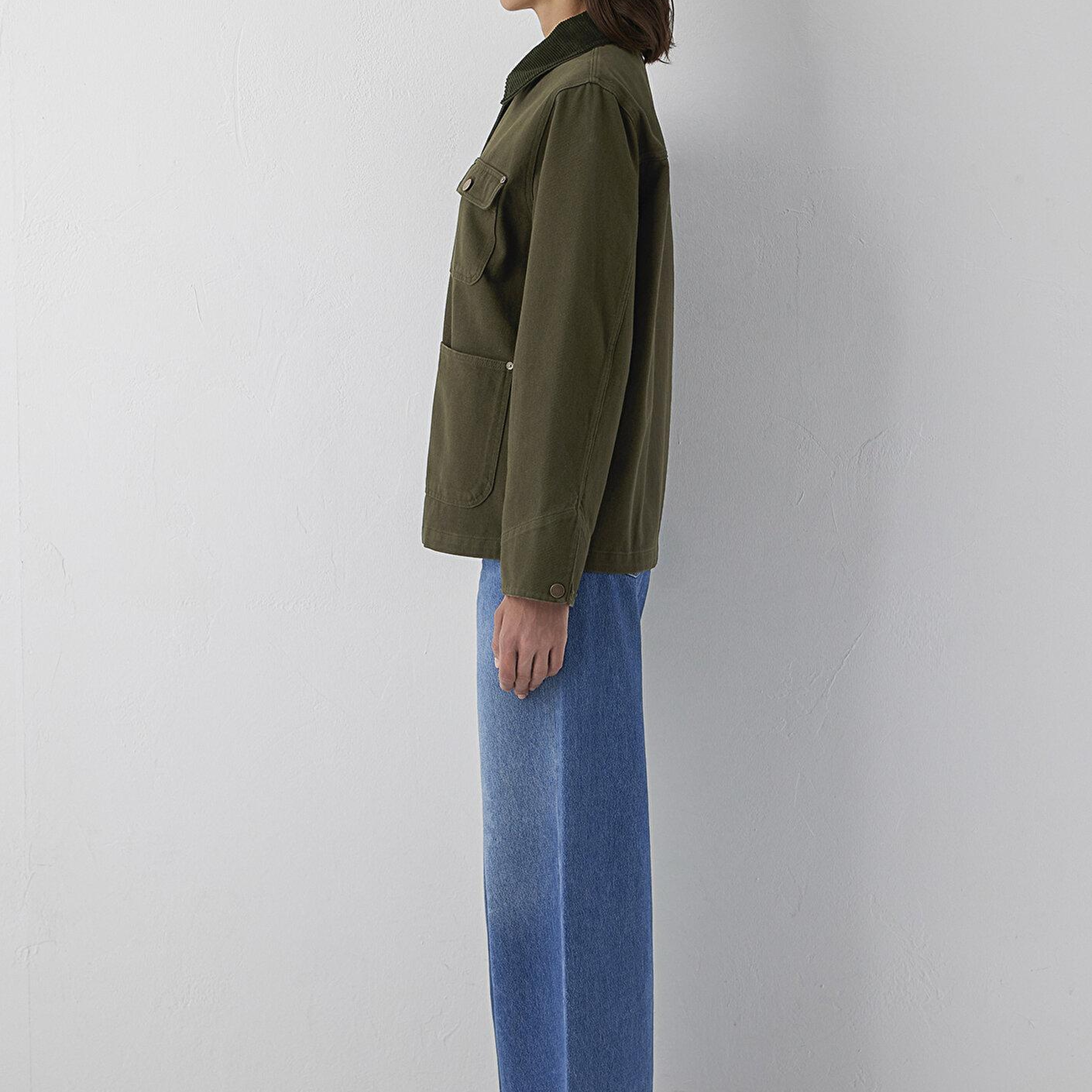 Mavi Yaka Detaylı Haki Ceket Loose Fit / Bol Rahat Kesim 1110909-71544